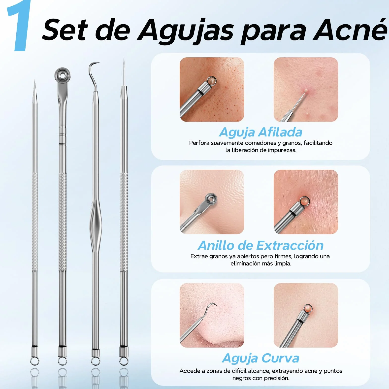 Succionador de puntos negros 5 Boquillas 3 Modos Limpieza Facial Nasal Kit Eliminar Comedones Acné Graso