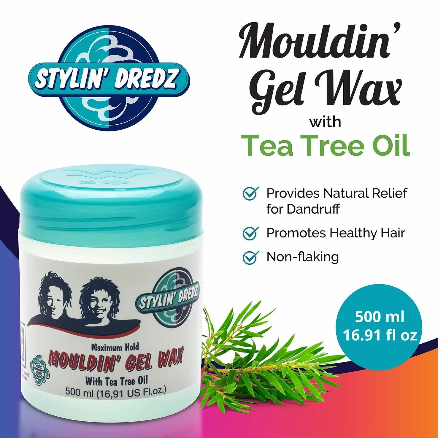 Stylin DredzStylin' Dredz - Cera de gel para moldear con aceite de árbol de té, 500 ml, 500 ml, Pack of 4, 4 uds. por paquete, 4.00[set de ]