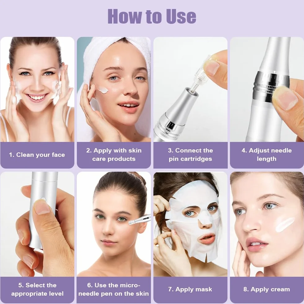 Vicloon Microneedling Pen Inalámbrico Profesional, 12 Agujas, 6 Velocidades, 0-2.5mm Ajustable, Máquina Eléctrica para Cuidado Facial