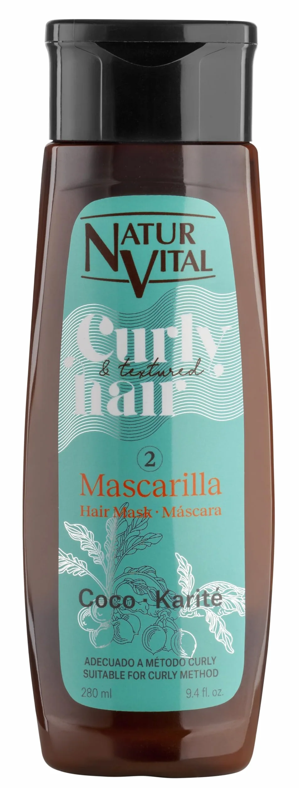 NaturVital Mascarilla Curly para Cabello Rizado 280ml con Coco y Karité Sin Silicona