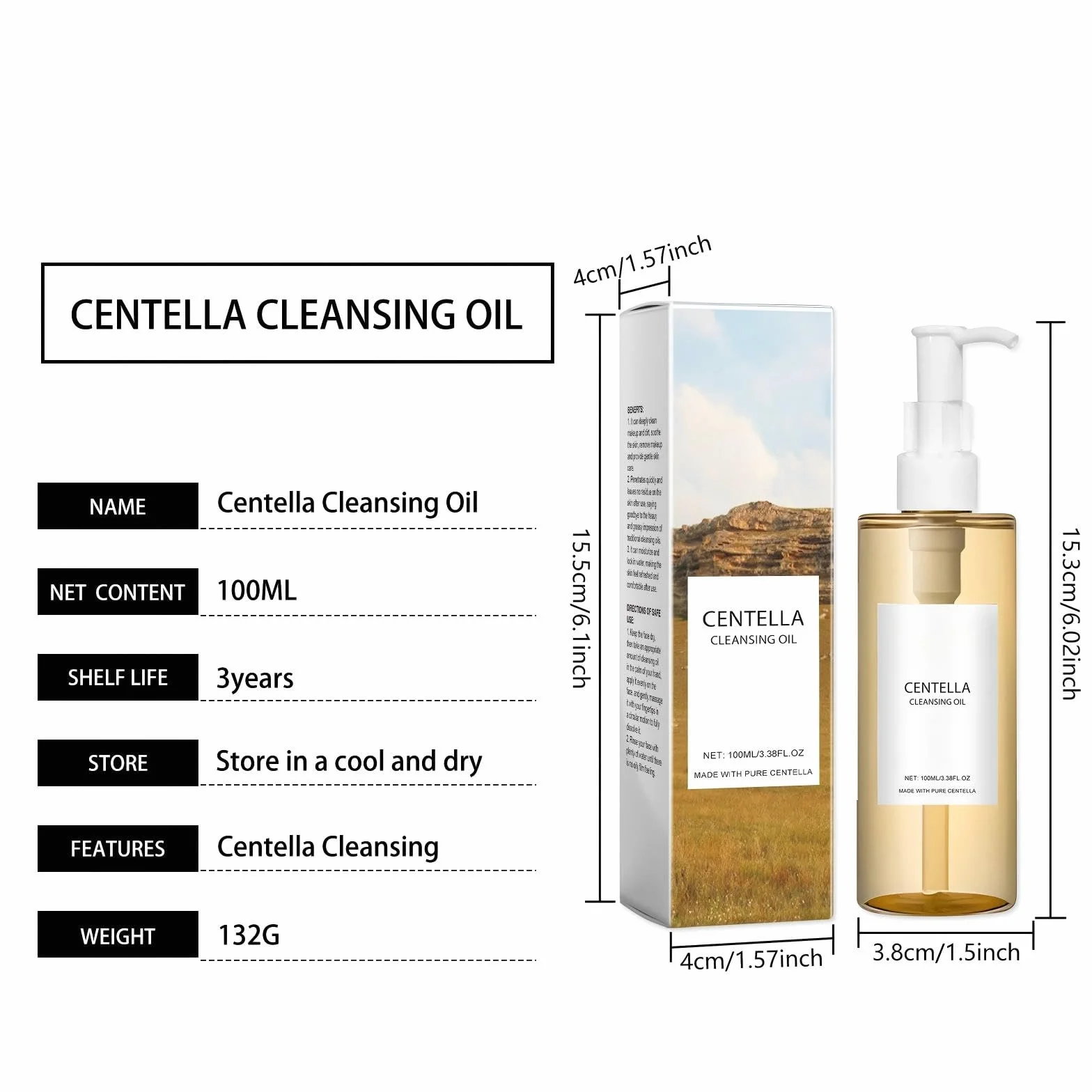 Aceite Limpiador Centella Asiatica 100ml×2, removedor de maquillaje resistente al agua