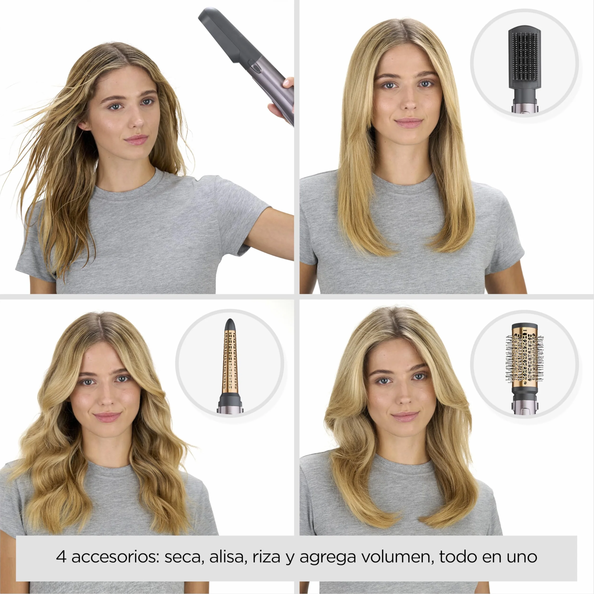 BaByliss Style 1000 Cepillo de Aire Secador de Pelo Todo en Uno 1000 W Iónico Antiencrespamiento 4 Accesorios