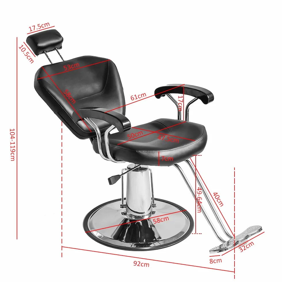 Silla de Peluquería Reclinable Hidráulica 360° Piel Sintética 90x65x100 cm Negro