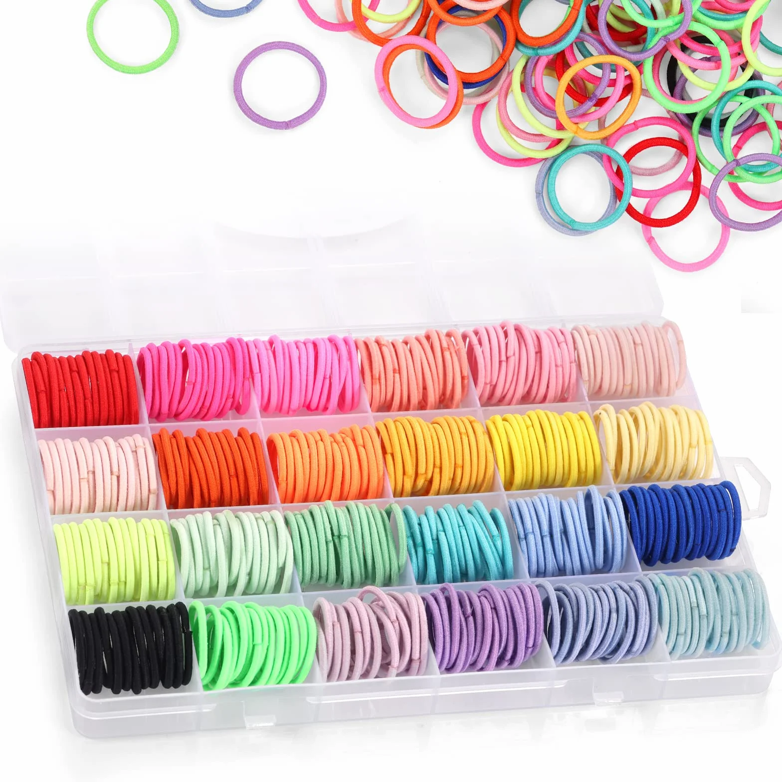 Funtopia 336 bandas elásticas pequeñas para el pelo para niñas, coletas coloridas, sin daño, con caja organizadora
