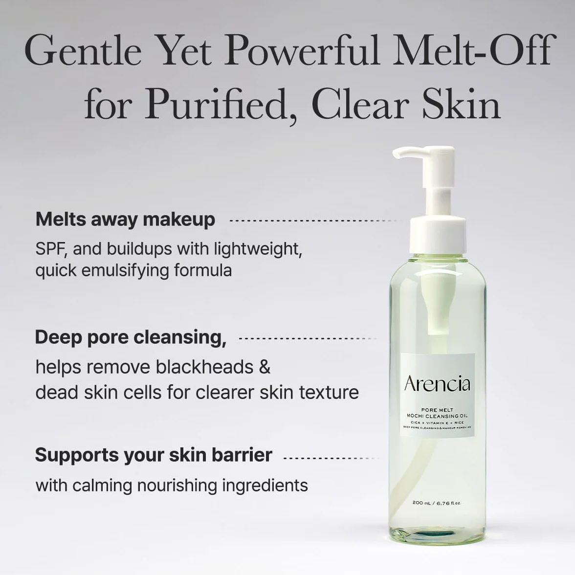 Arencia Pore Melt Mochi Aceite Limpiador No Comedogénico 200 ml