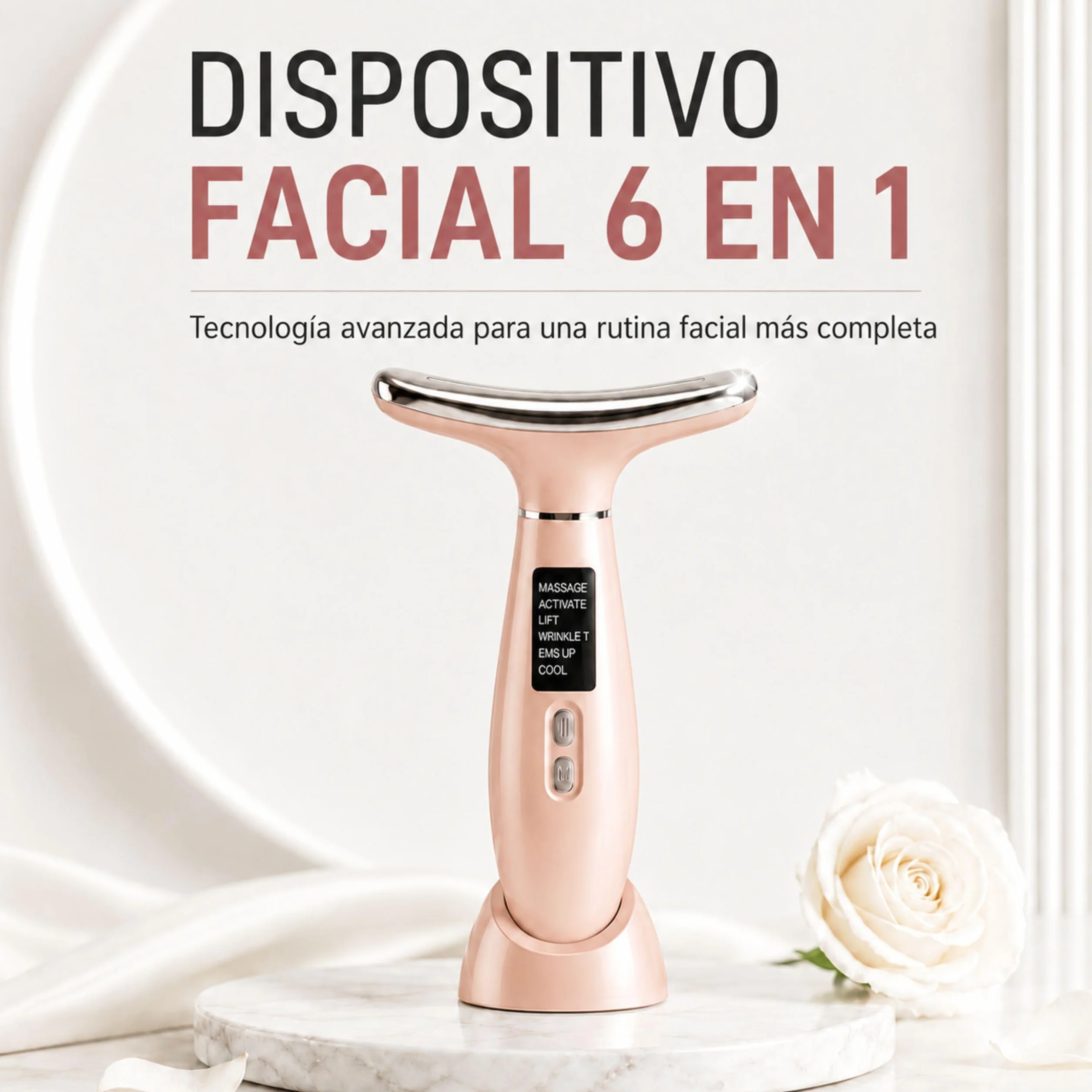 Masajeador Facial Antiarrugas Escultor Facial Lifting Eléctrico Fototerapia LED Quita Arrugas Cara Cuello Rosa