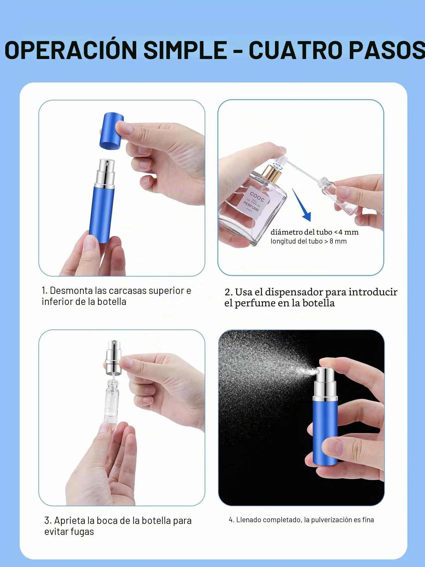Atomizador Perfume Recargable 5ml 3 Piezas Mini Spray para Viajes