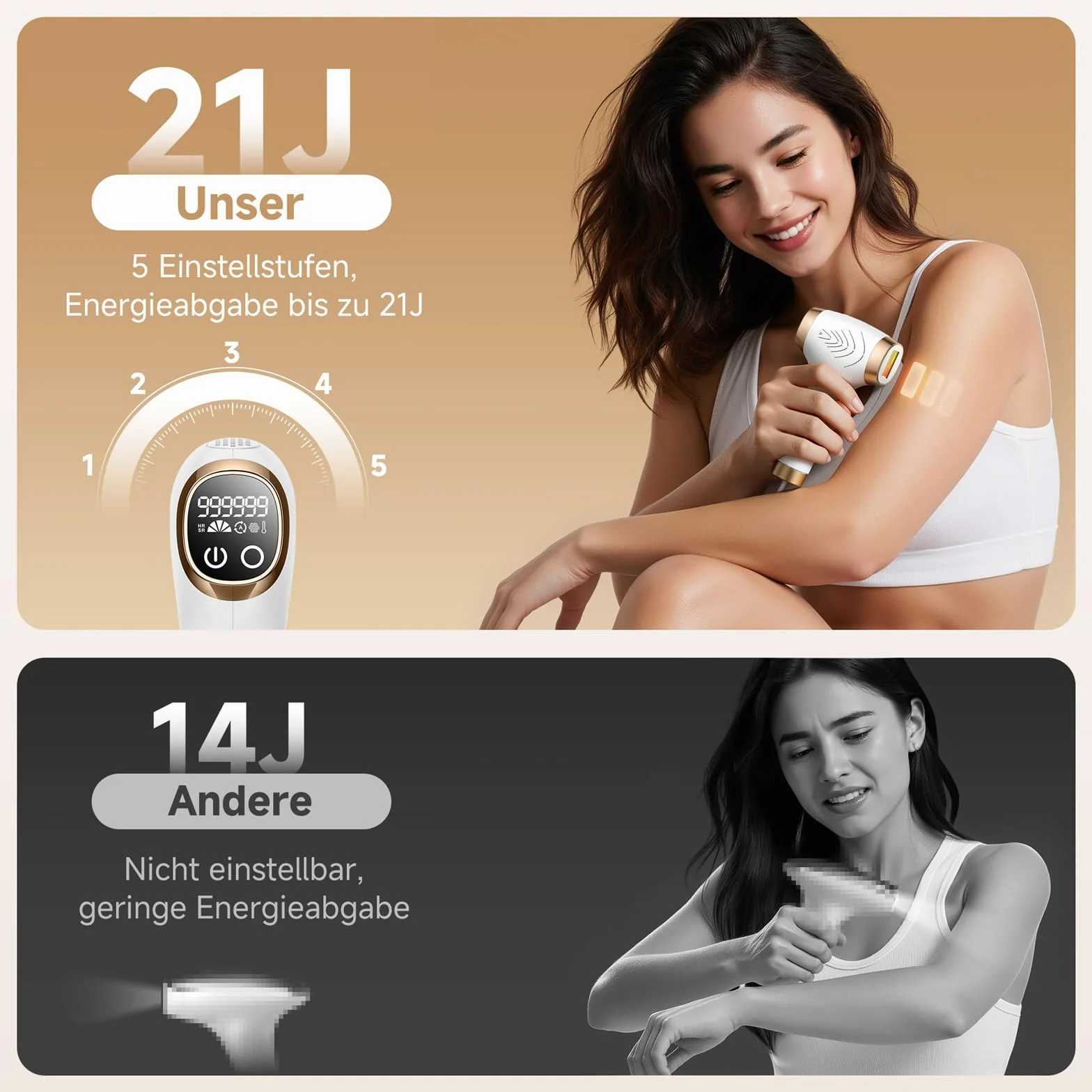 Depiladora Laser con Refrigeración 600-1200NM Luz Pulsada 9 Niveles de Energía para Mujeres y Hombres
