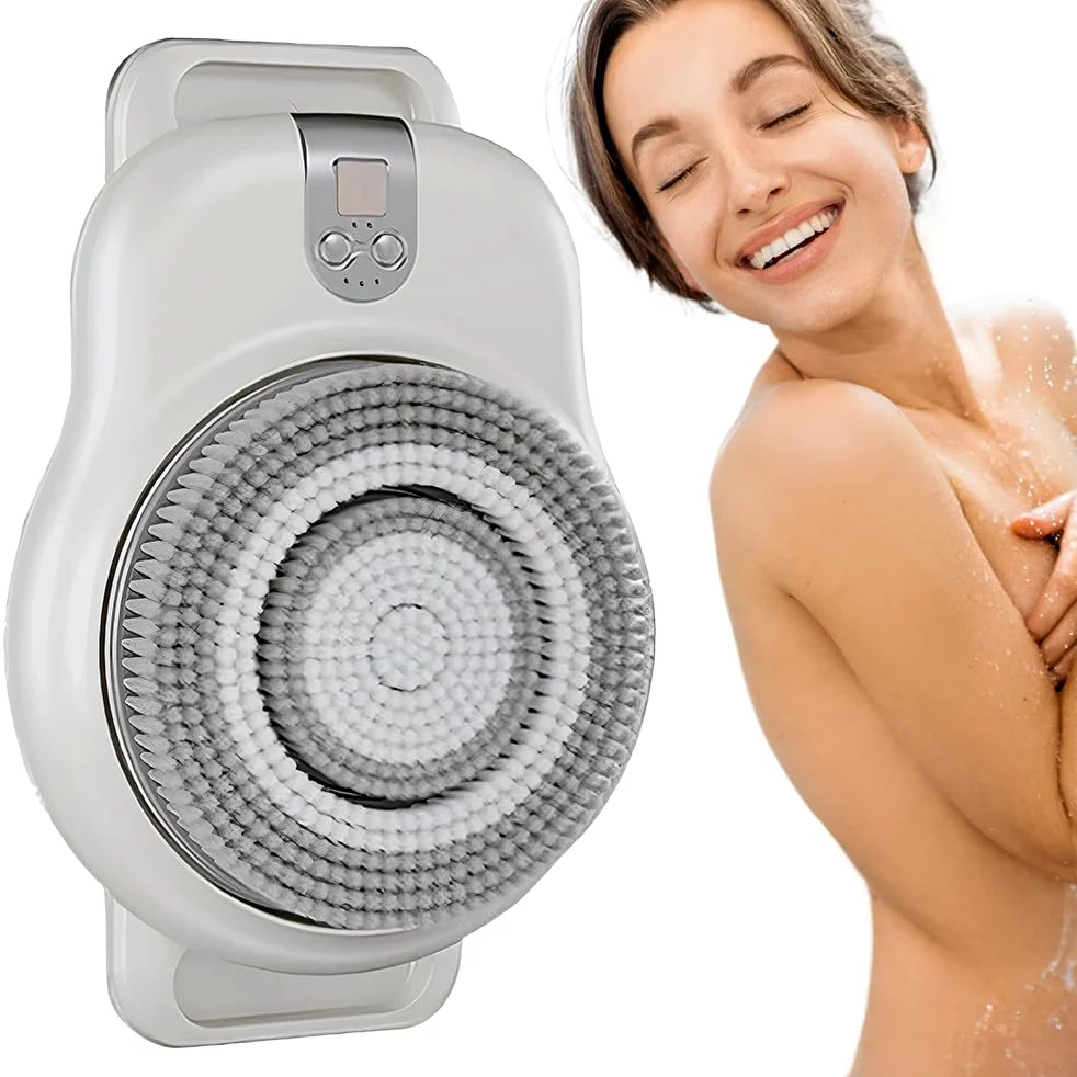 Revolucionario cepillo de ducha giratorio automático montado en la pared, cepillo eléctrico para espalda y cuerpo, limpieza profunda de 360° y exfoliante, cepillo de velocidad ajustable para una