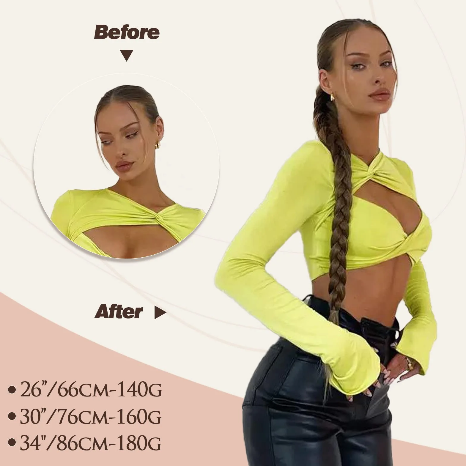 BARSDAR Extensiones de Cola de Caballo Trenzada 26"(66cm) Largo Lazo para el Cabello Recto Envoltura Alrededor DIY Peluca Sintética Suave para Mujeres
