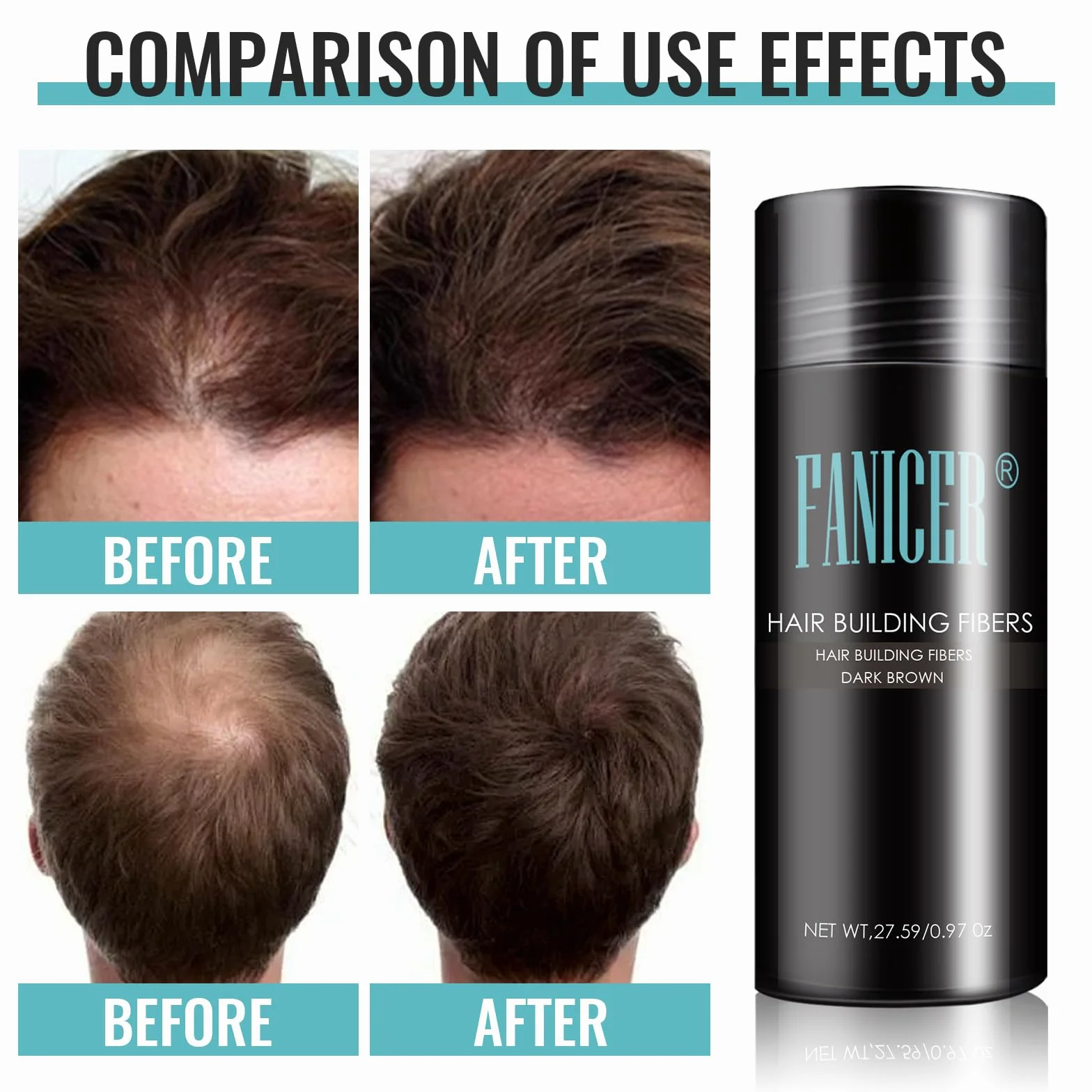 Fibras Capilares 27.5G para Cabello, Microfibras en Polvo para Disimular Calvicie y Aumentar el Volumen, Castaño Oscuro
