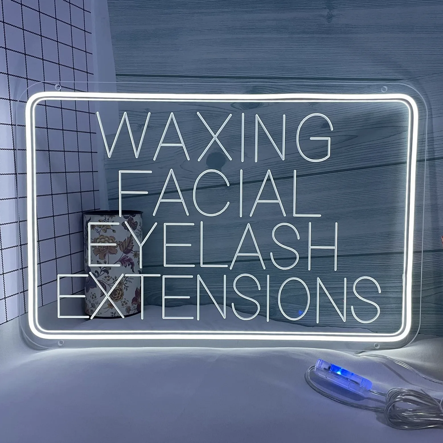 Depilación de pestañas faciales letrero de neón LED, luces de neón de grabado USB personalizadas con atenuador, para pestañas de cejas cuidado facial colgando decoración regulable,Blanco,60x40cm