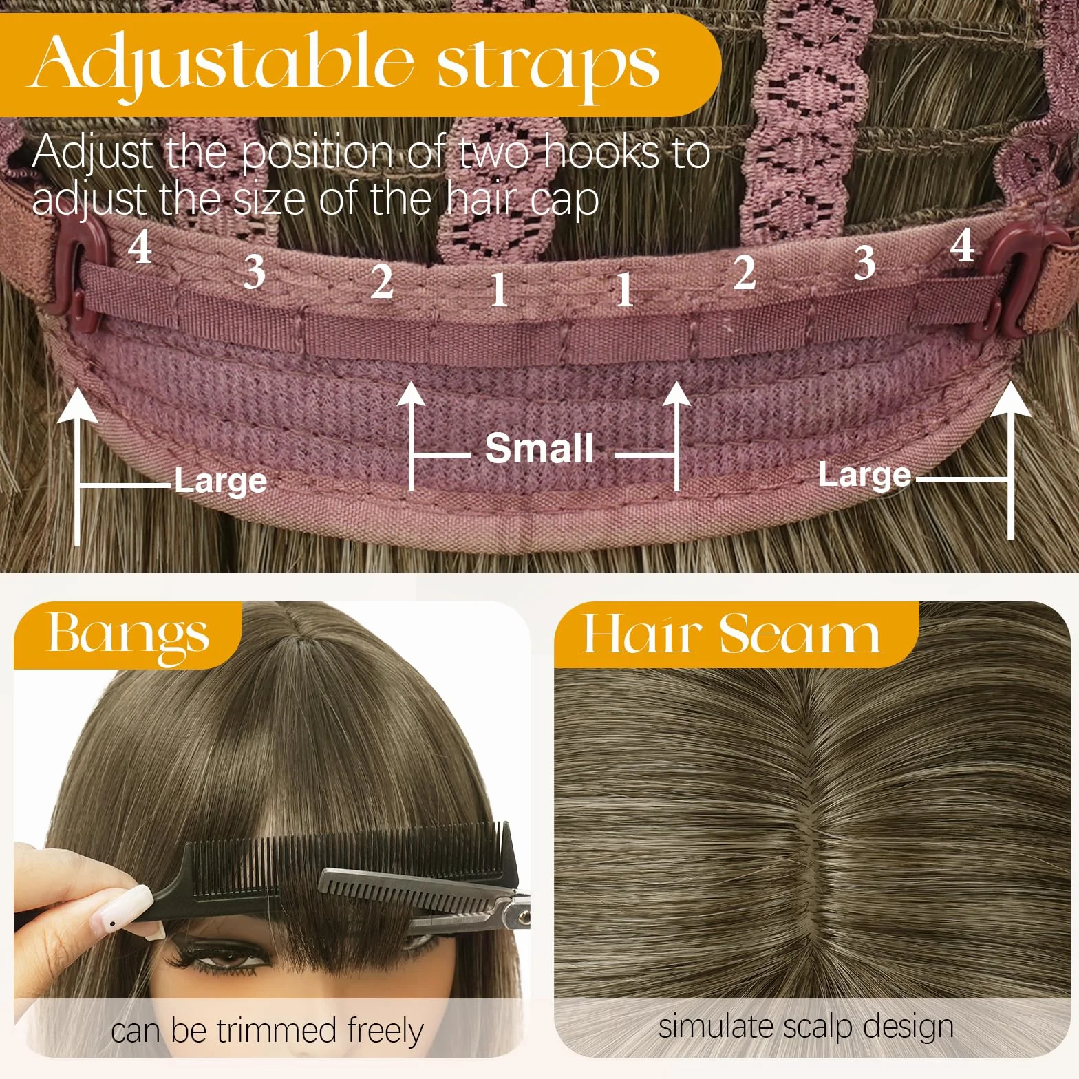 Pelucas Largas en Capas con Flequillo Resistente al Calor Sintético para Mujer Halloween Fiesta Rosa