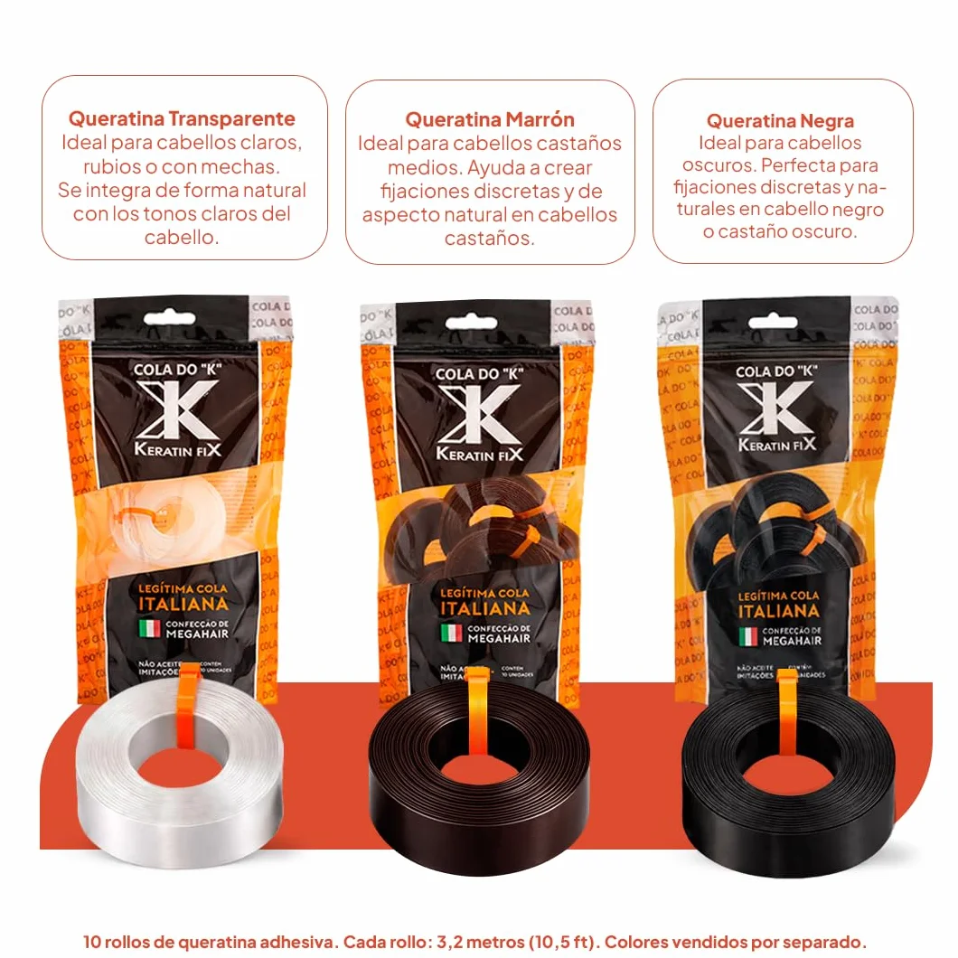 Adhesivo de Queratina para Extensiones de Cabello y Pelucas, 10 Rollos de 3,2 m, Resistente al Agua y al Calor (Marrón)