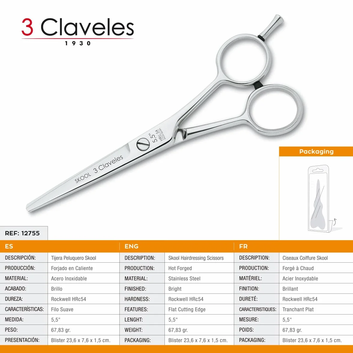 3 Claveles Skool Tijera de Peluquería de Corte 5.5"