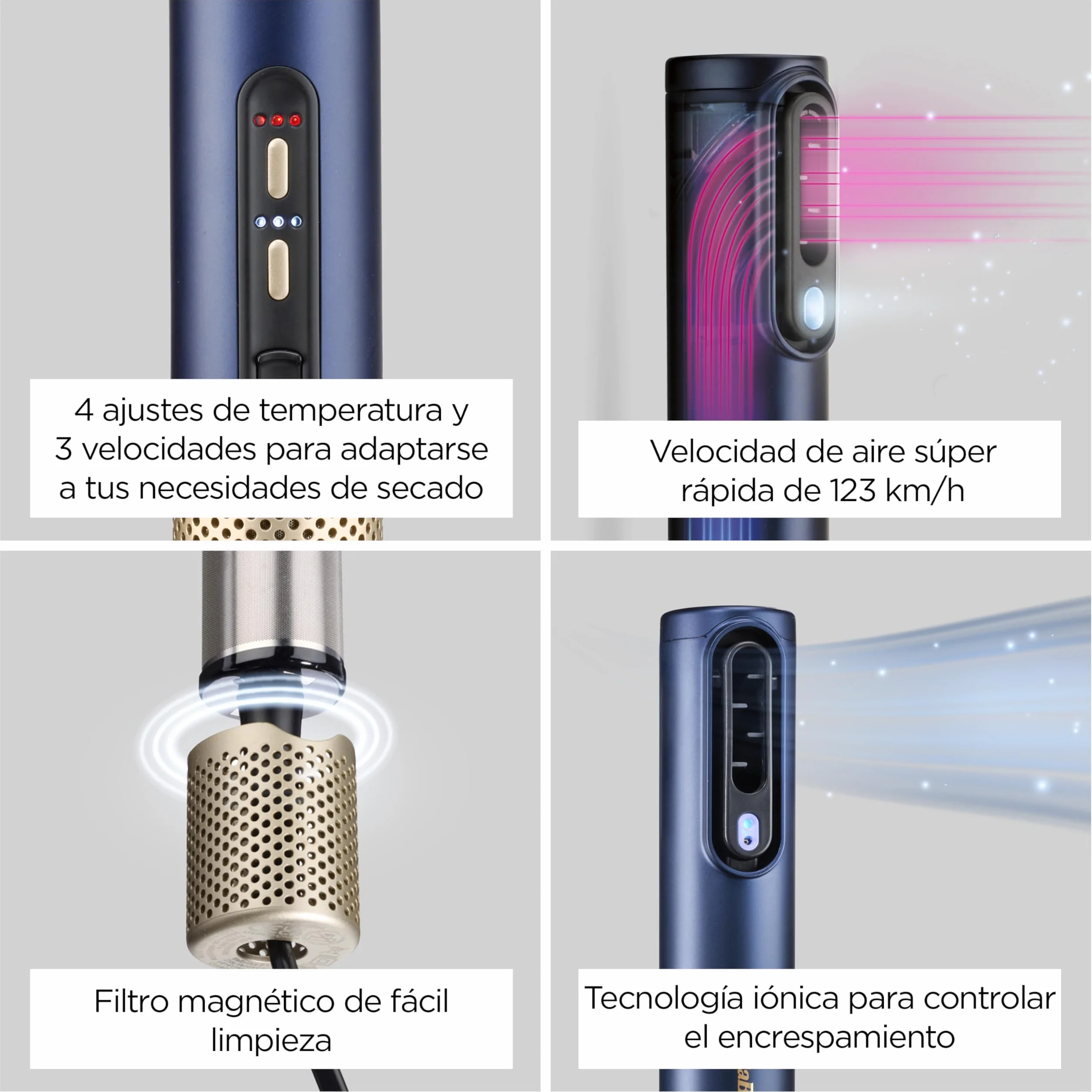 BaByliss AS6553E Air Wand Secador Alisador Styler Todo en Uno Mojado a Seco Antiencrespamiento Sin Daño por calor 3 Accesorios