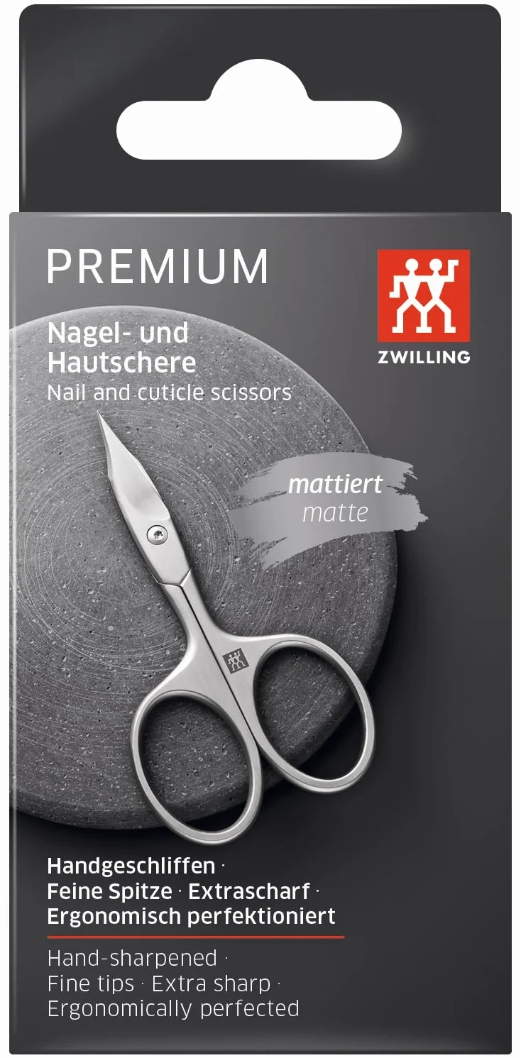 ZWILLING Tijeras combinadas para uñas, filo curvado, punta fina, 90 mm, plata