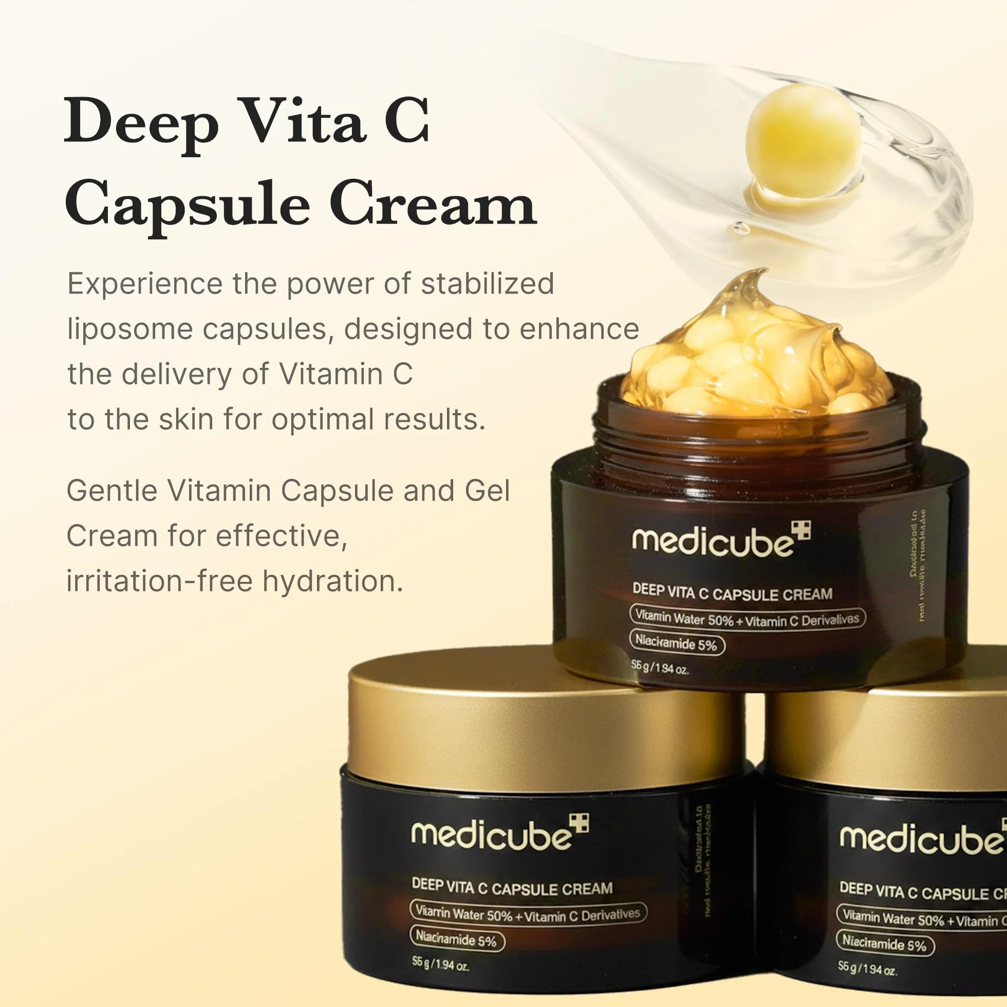 Medicube Hidratante Facial Deep Vitamin C Golden Capsule, Cápsulas Liposomales Para Arrugas, 1.94 Onzas
