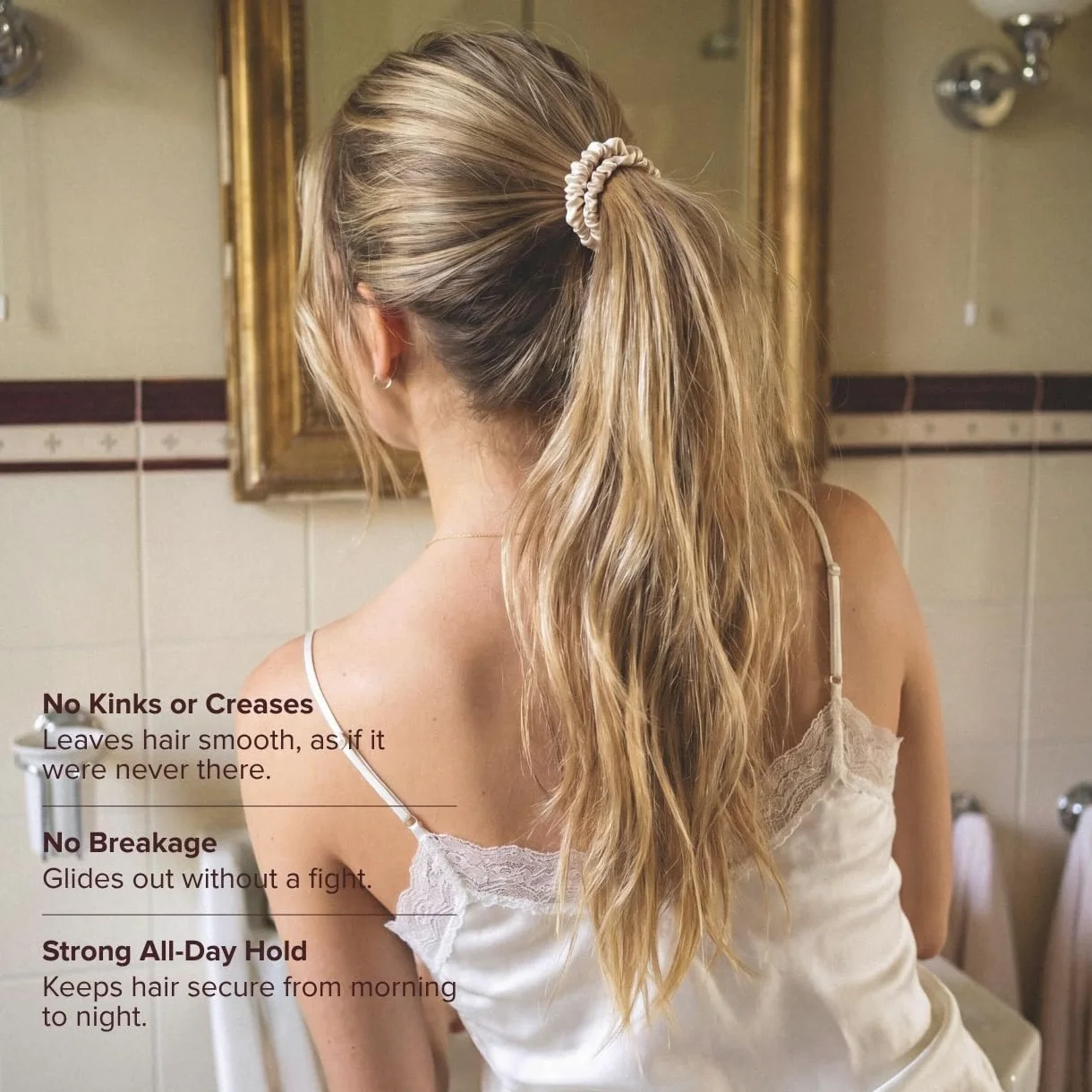 SILKE - Cintas para el cabello, coco, 100 % seda de lujo para el cabello, paquete de 6, lazos de seda para el cabello, sin daños, coleteros para mujeres, para todo tipo de cabello y estilos