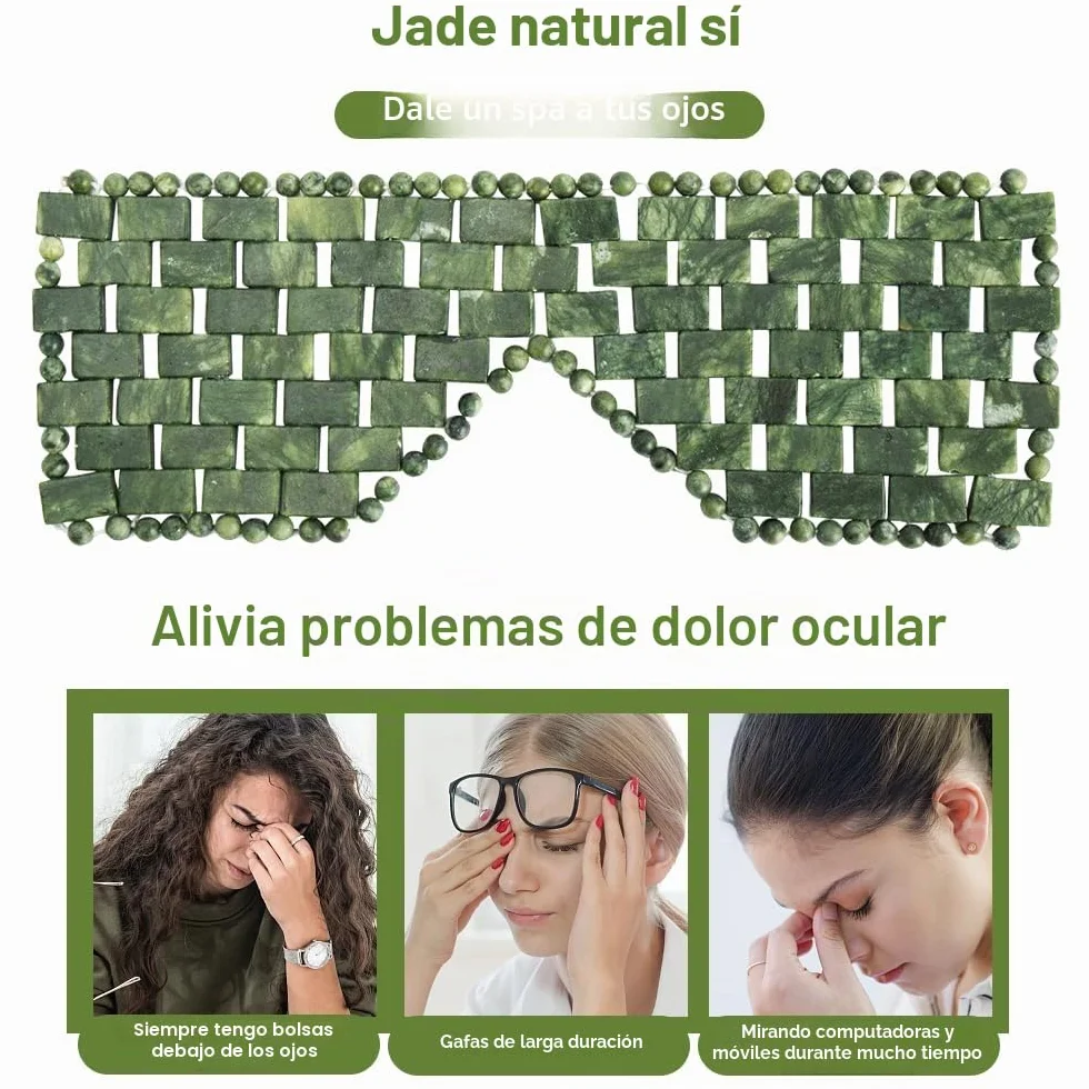 Máscara Jade para Ojos, Piedra Facial Verde Natural, Fría o Caliente, Aliviar Migraña (verde oscuro)