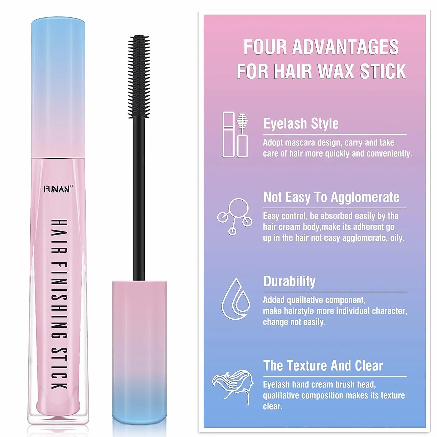 Funan Hairfeel Stick, gel para el cabello refrescante natural, palo de cera, 15ml Pack de 2