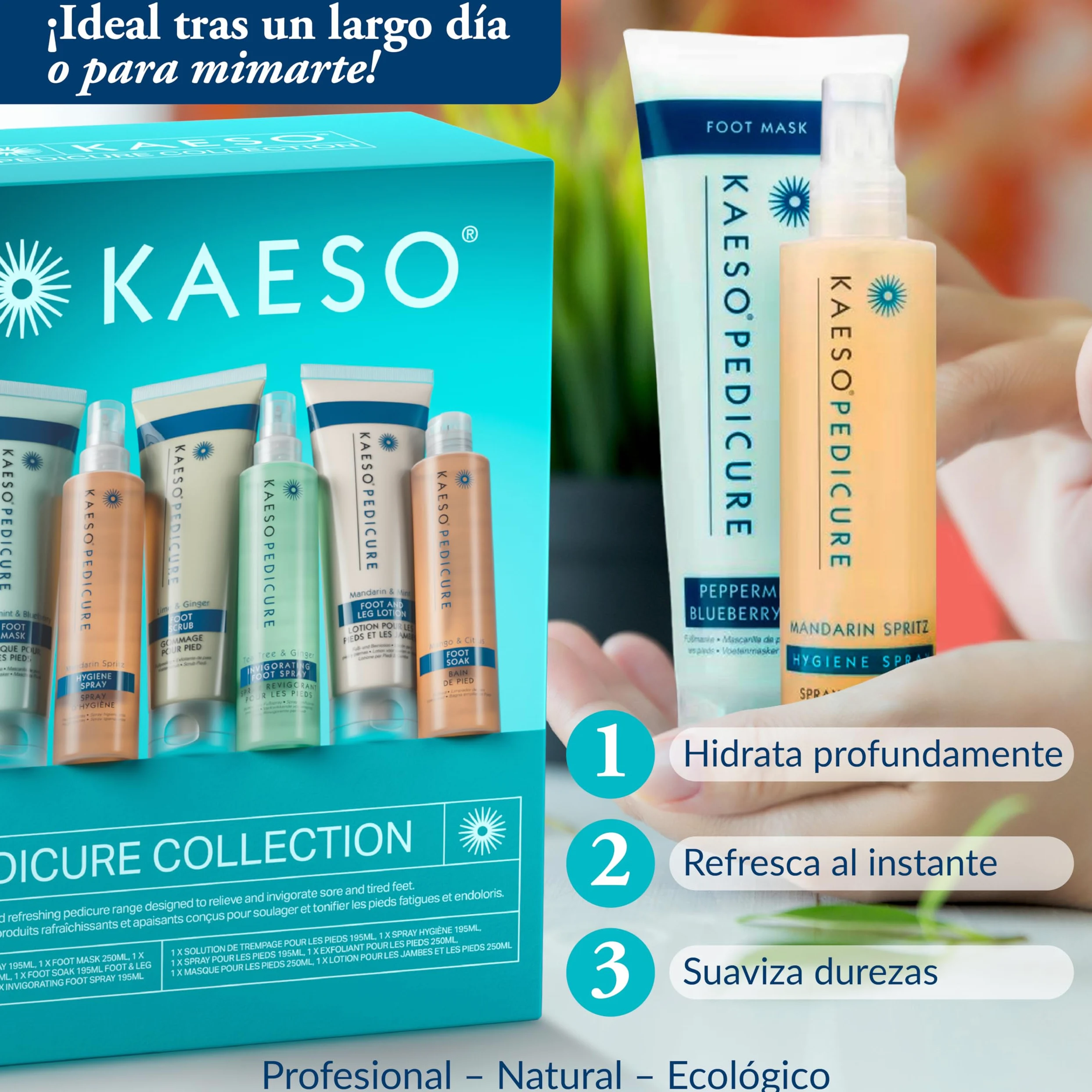 Kaeso Beauty Pack Pedicura Profesional para Pies Cansados y Doloridos - Kit Spa de Pedicura con Efecto Refrescante y Calmante - Tratamiento Completo para Suavizar, Hidratar y Revitalizar Pies en Casa
