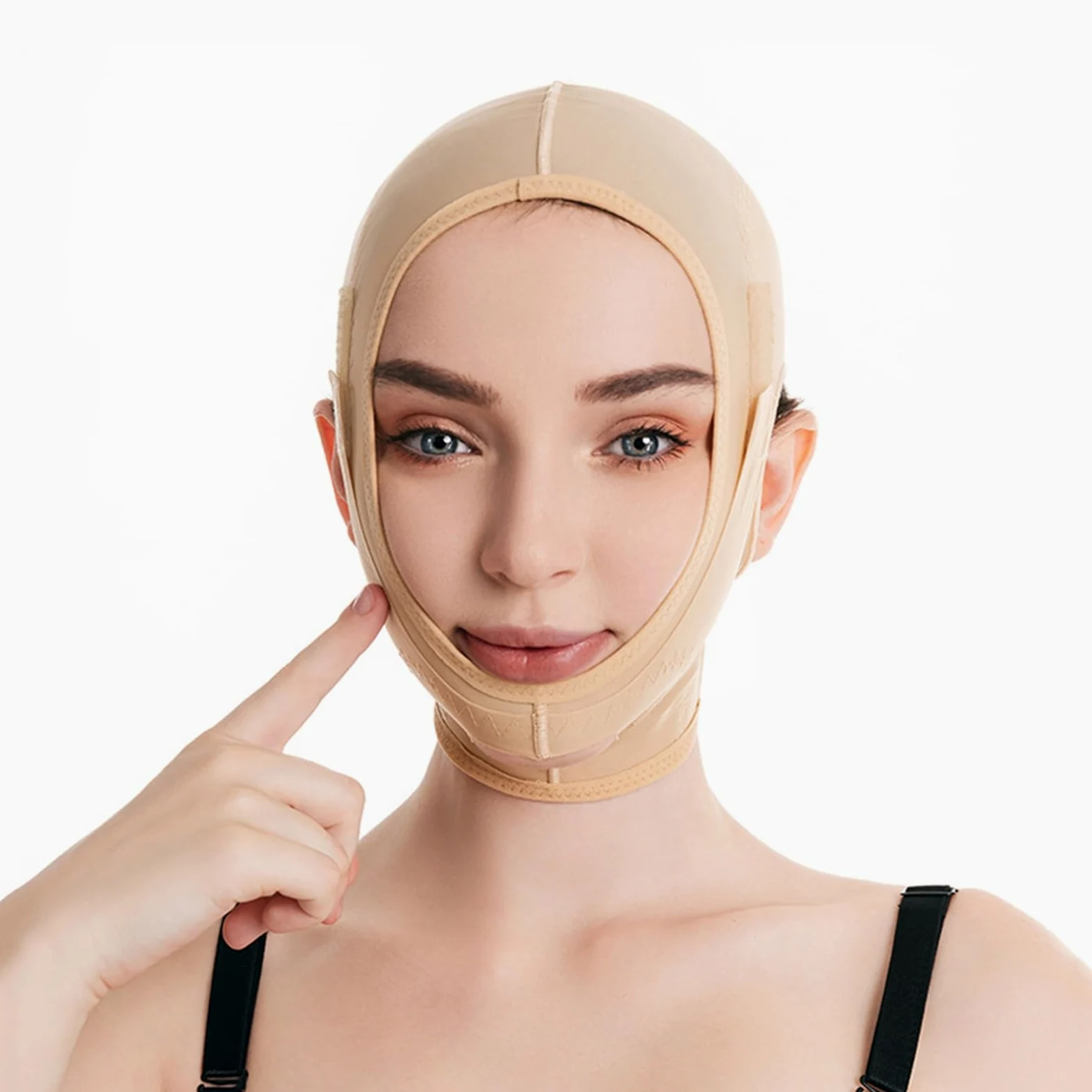 Fajas faciales tonificadoras, mentonera Adelgazante, Prenda de compresión Post-lipo, máscara Post-Lifting V-Line, cinturón Facial (Beige, Negro) (Color Piel, pequeño)