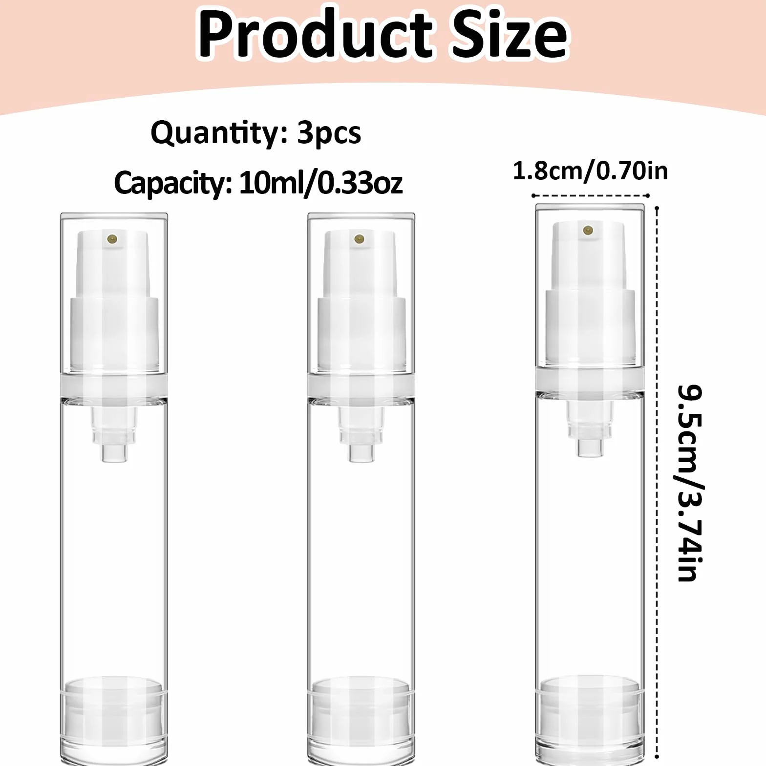 Botellas Vacías Sin Aire 10 ml, Envases de Loción al Vacío Recargables, Dispensador de Crema para Viaje Cosmética