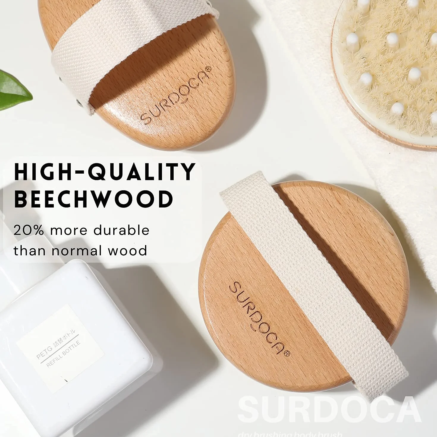 SURDOCA Cepillo Exfoliante Corporal para Cepillado en Seco y Ducha, Depurador de Espalda, Exfoliante Suave y Masaje con Cerdas de jabalí