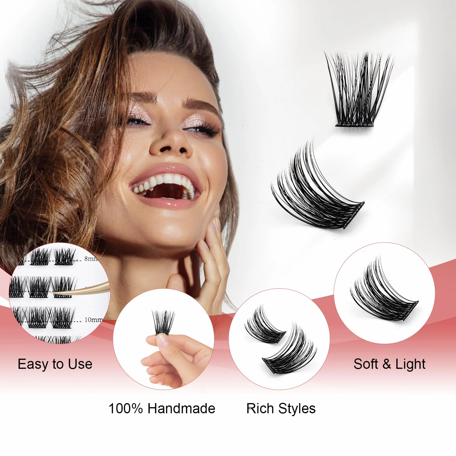 FADVAN DIY Eyelash Extension 0.07D Curl 8-16mm Individual Cluster False Lashes Natural Look