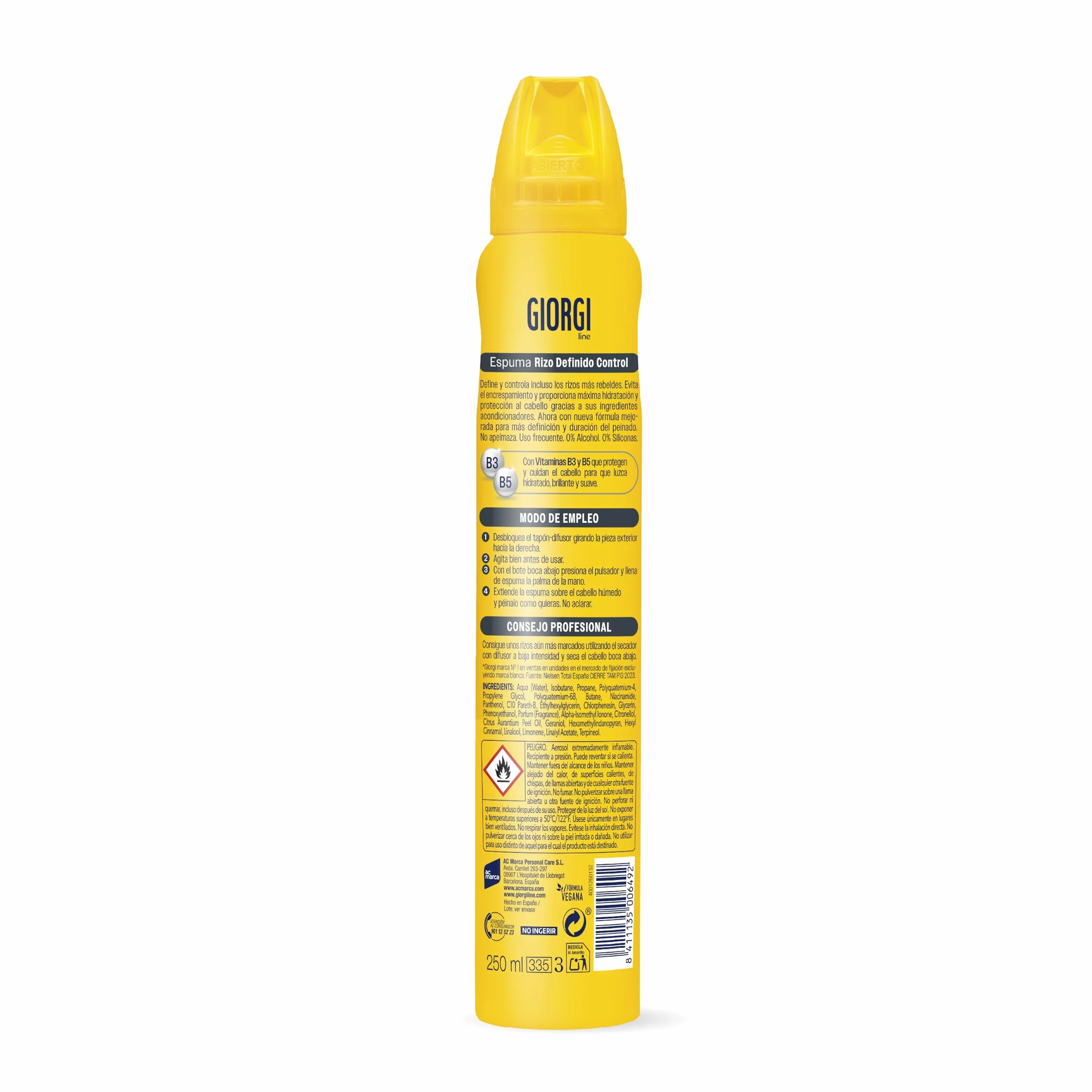 Giorgi Line Espuma Rizo Definido Anti Encrespamiento Máxima Hidratación 0% Alcohol 0% Siliconas Fijación 6 250 ml