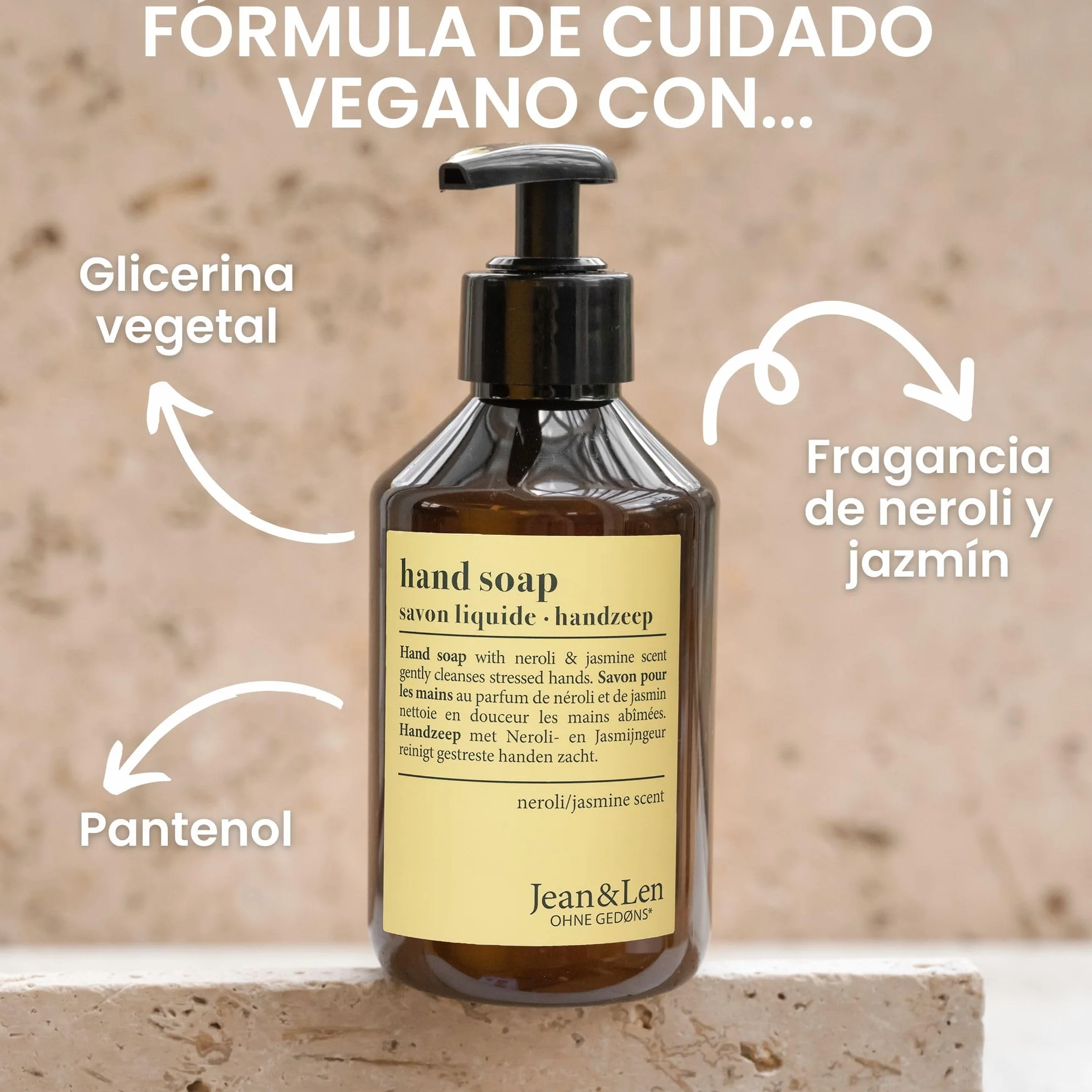 Jean & Len Jabón de manos Neroli y jazmín, 250 ml, sin parabenos, vegano