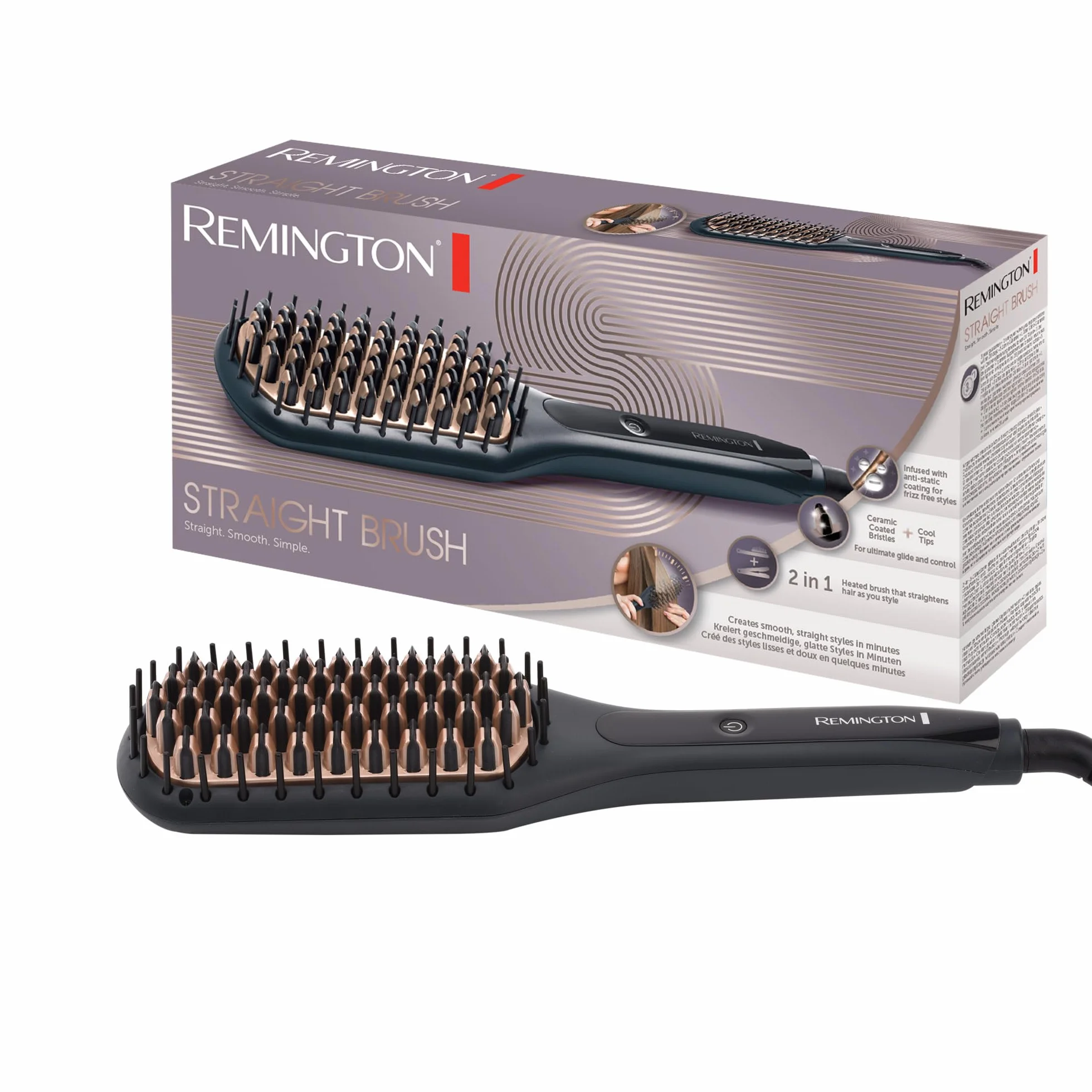 Remington Cepillo Alisador Straight Brush Cerámica Avanzada Anti-estática 3 Temperaturas 230°C CB7400