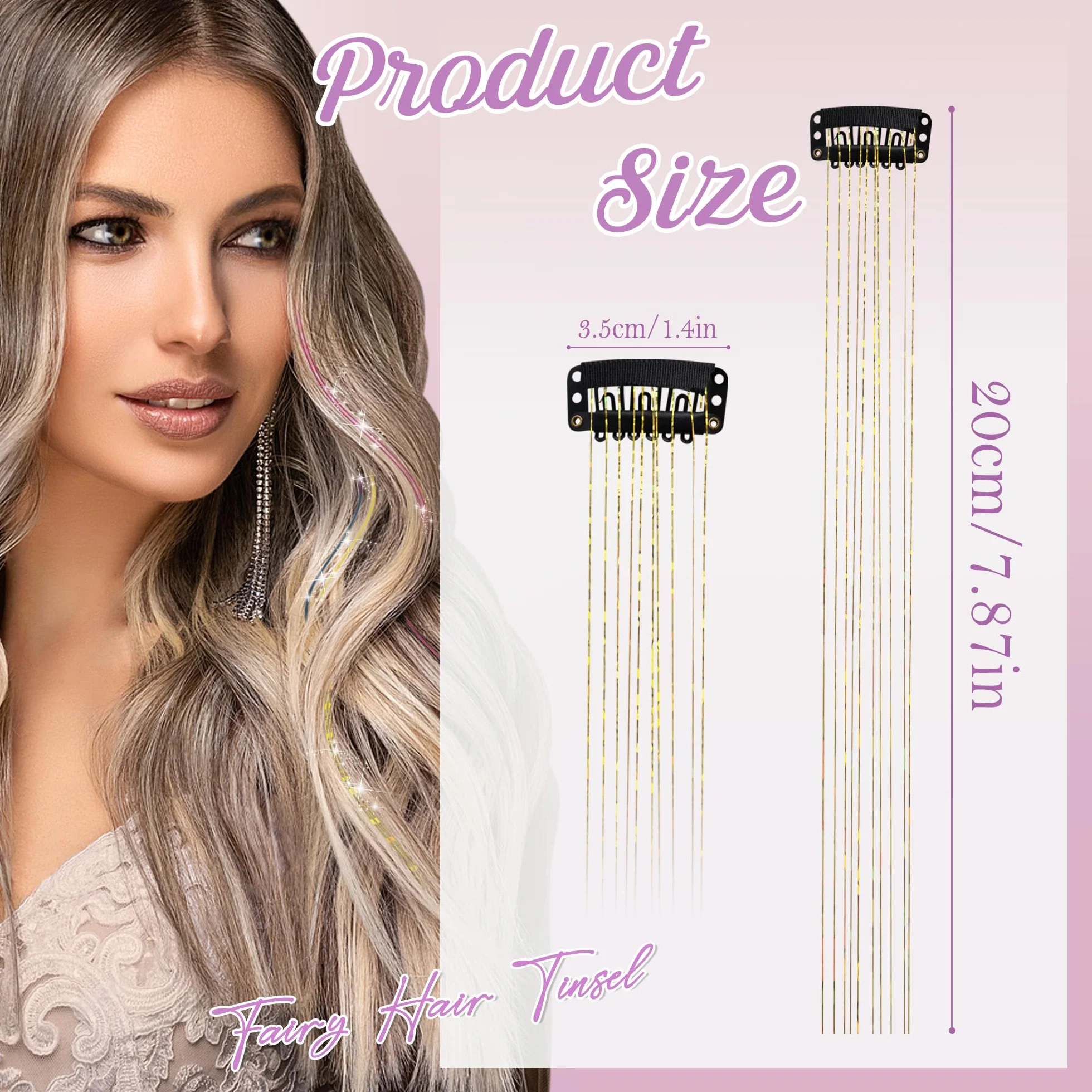Extensiones de Cabello de Oropel de Hadas 12 Piezas, Accesorios Brillantes de Moda para Mujeres y Niñas - Plata