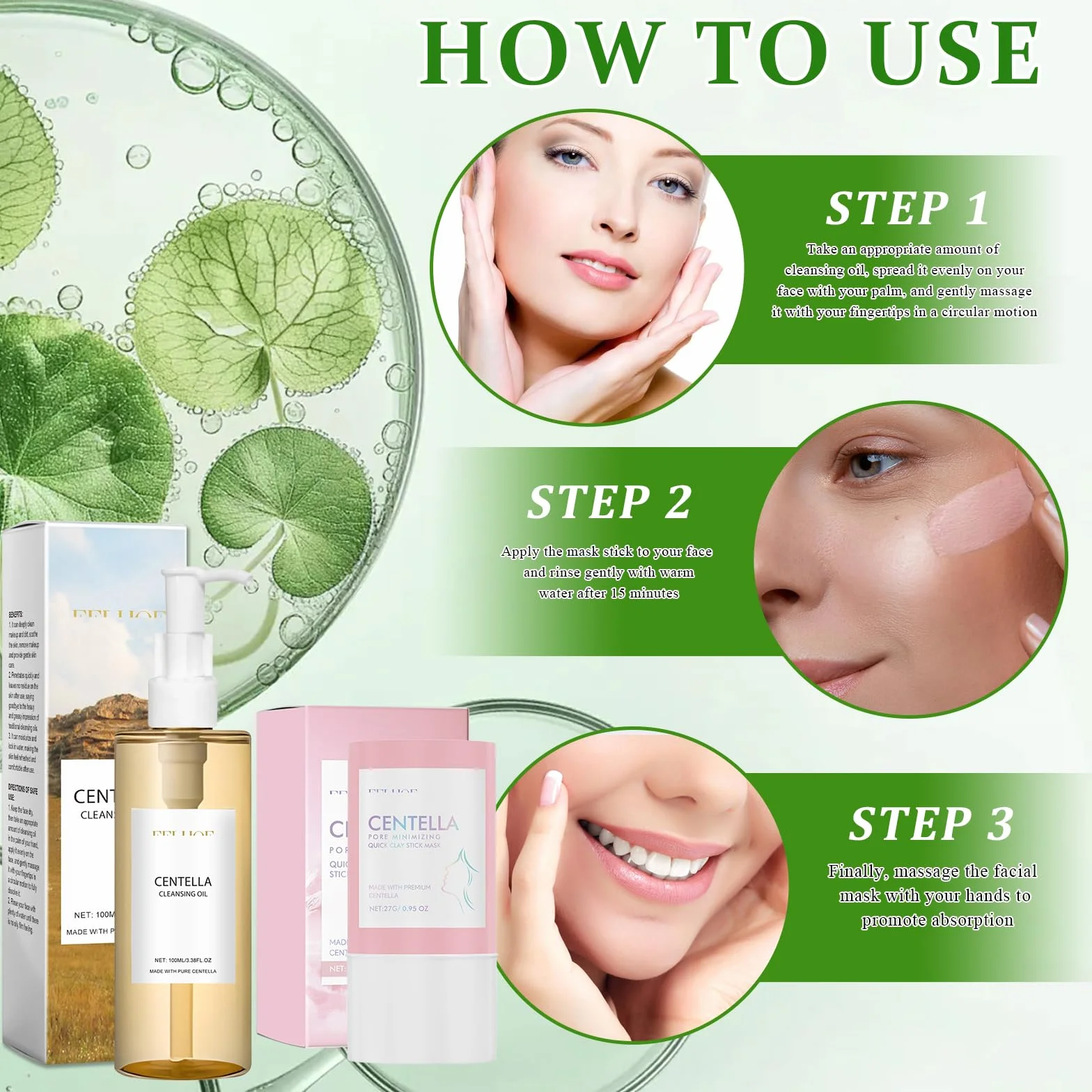 Centella Kit: Cleansing Oil + Stick Mask, Aceite Limpiador Facial Desmaquillante