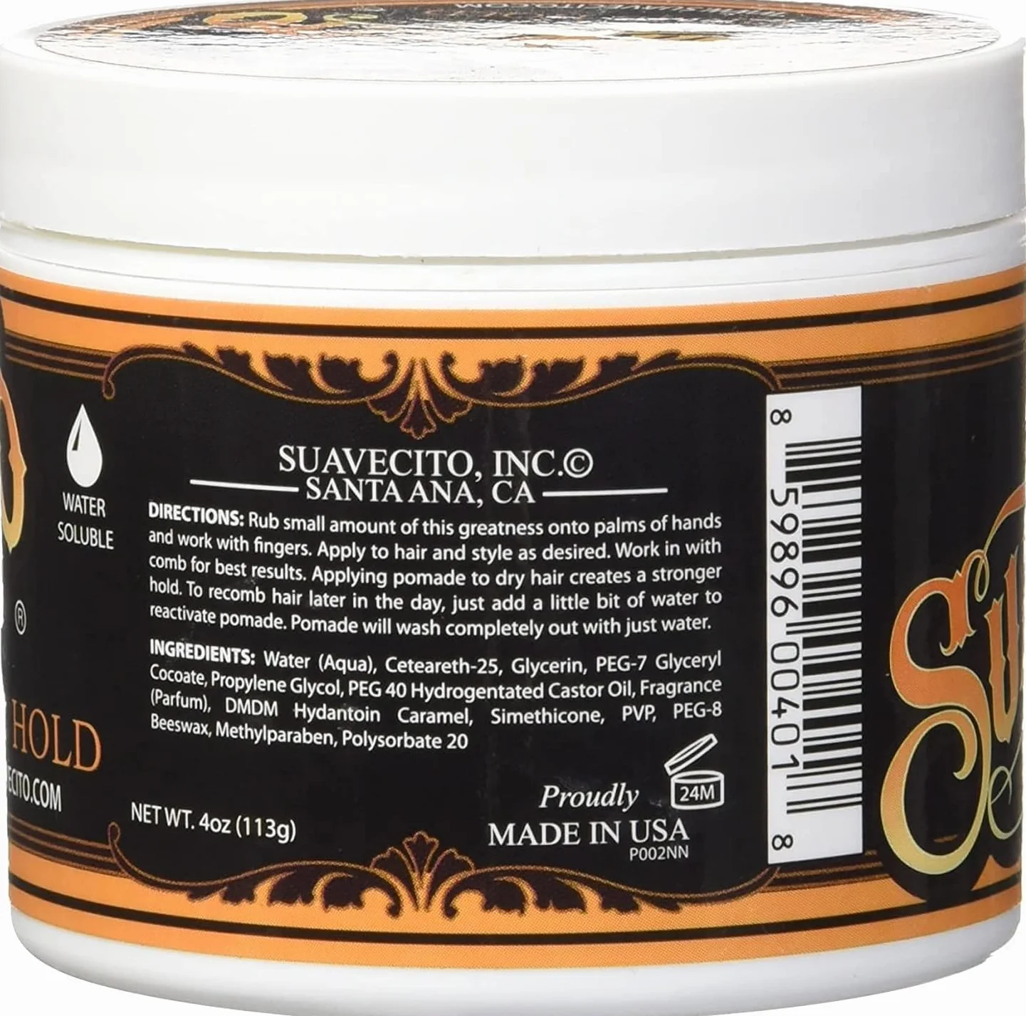 Suavecito Firme Strong Hold Pomade, Pomada de Fijación, Cera a Base de Agua, 4oz 113g x 2