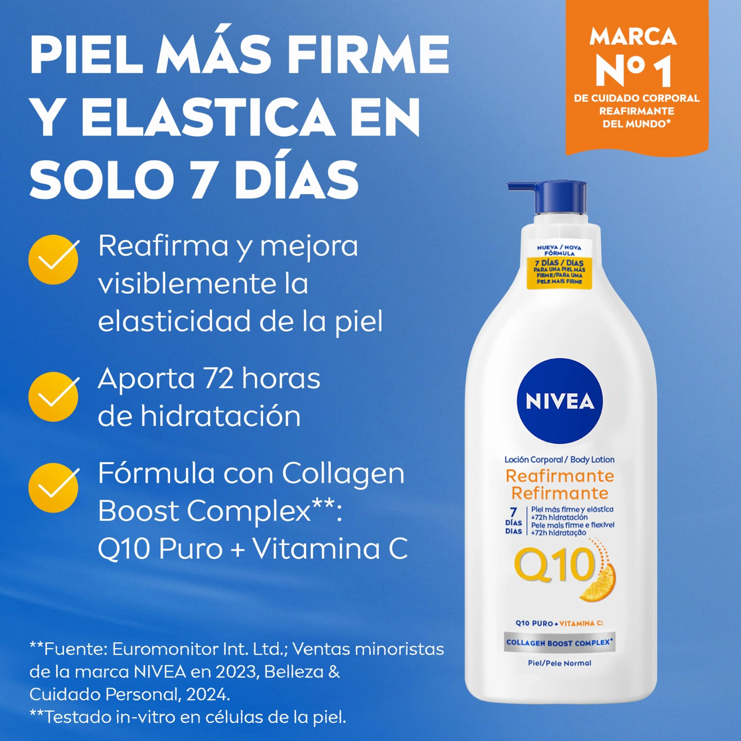 NIVEA Q10 Loción Corporal Reafirmante 625 ml Crema Hidratante con Colágeno y Vitamina C