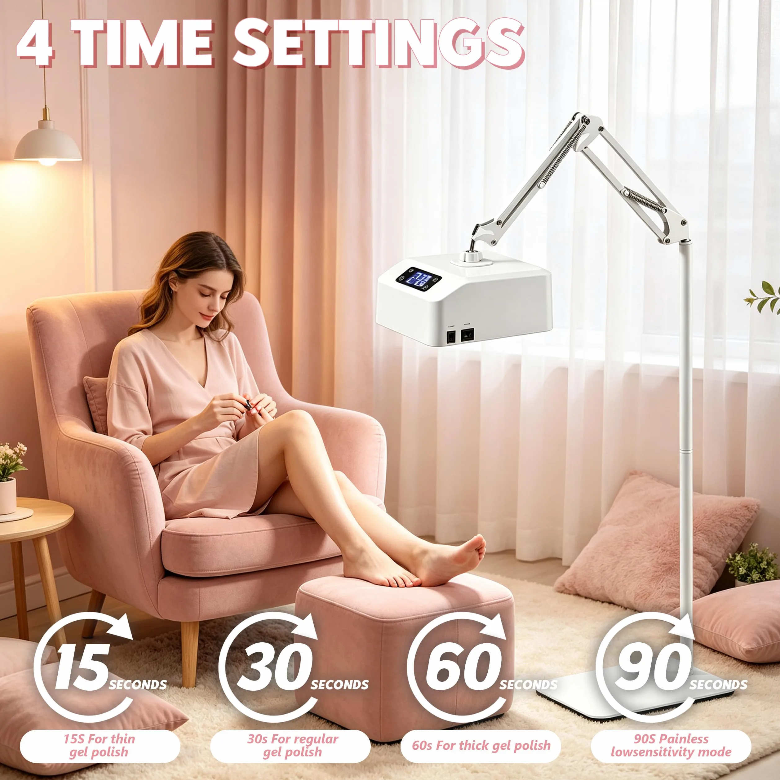 Lámpara de uñas UV, lámpara LED de uñas con temporizador 15/30/60/90s, lámpara colgante de pedicura con soporte y base, lámpara UV recargable para uñas de gel, dedos y pies