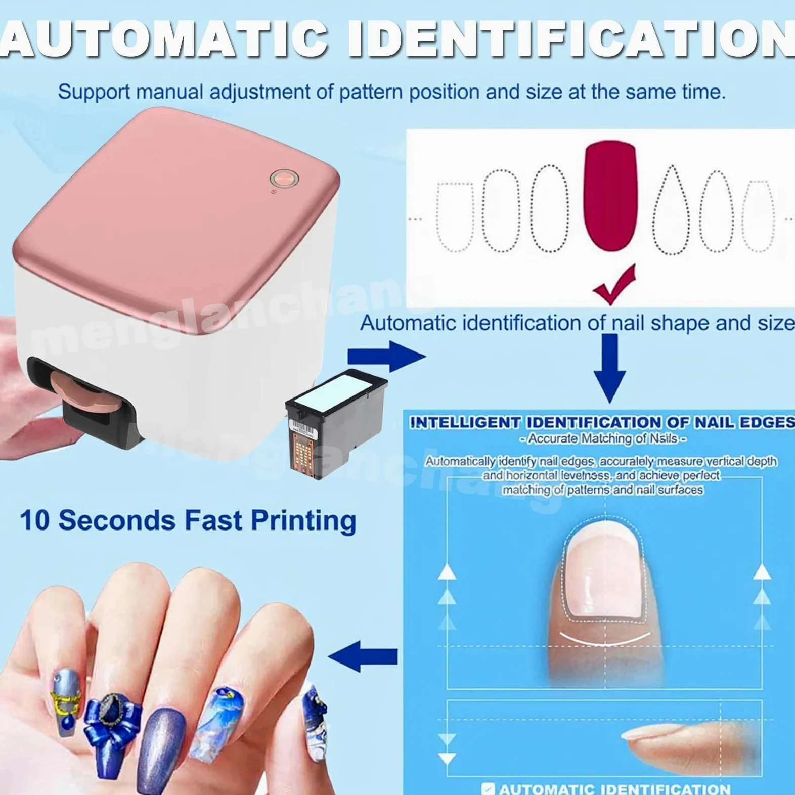 Impresora De UñAs PortáTil, Impresora Inteligente Diy Para DecoracióN De UñAs En Casa Y SalóN, ImpresióN De UñAs InaláMbrica 4800Dpi,(Accesorio Individual Opcional/Juego) NailArtMachine+Accessories