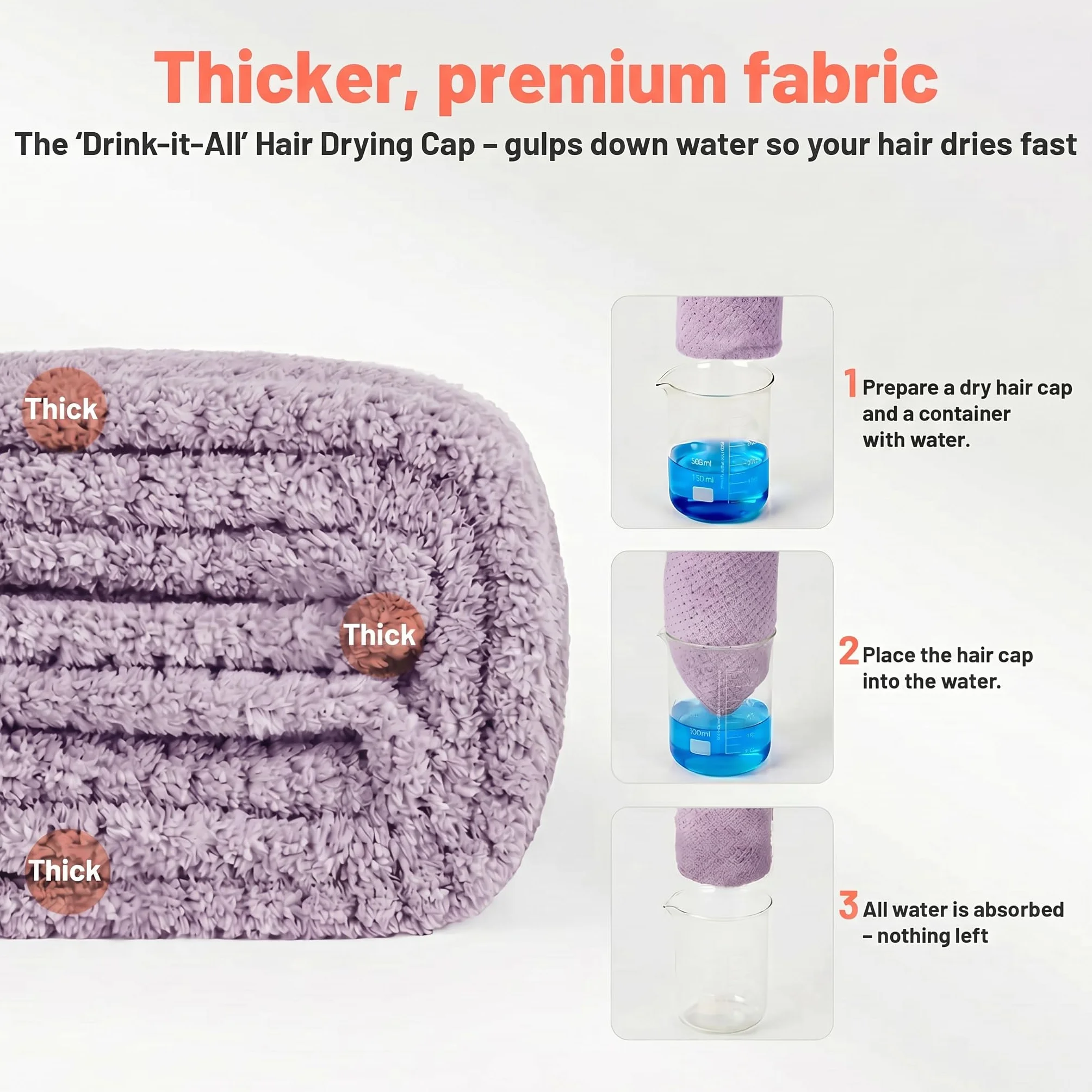 KU Toalla Microfibra Pelo 3 Unidades - Turbante con Botón, Ultra Absorbente Suave, para Pelo Largo Rizado