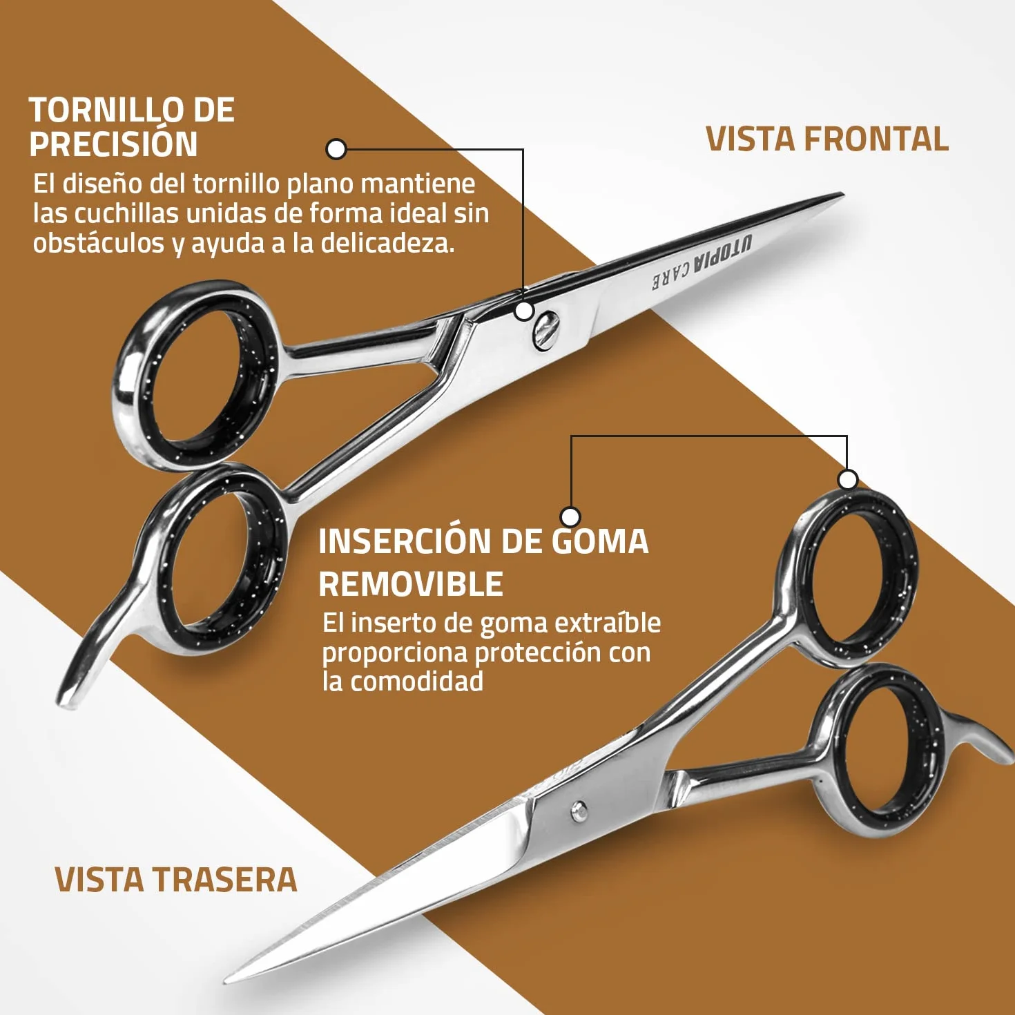 Utopia Care Tijeras de corte de pelo profesional acero inoxidable templado hielo recubrimiento en polvo Plateado 6.5 pulgadas