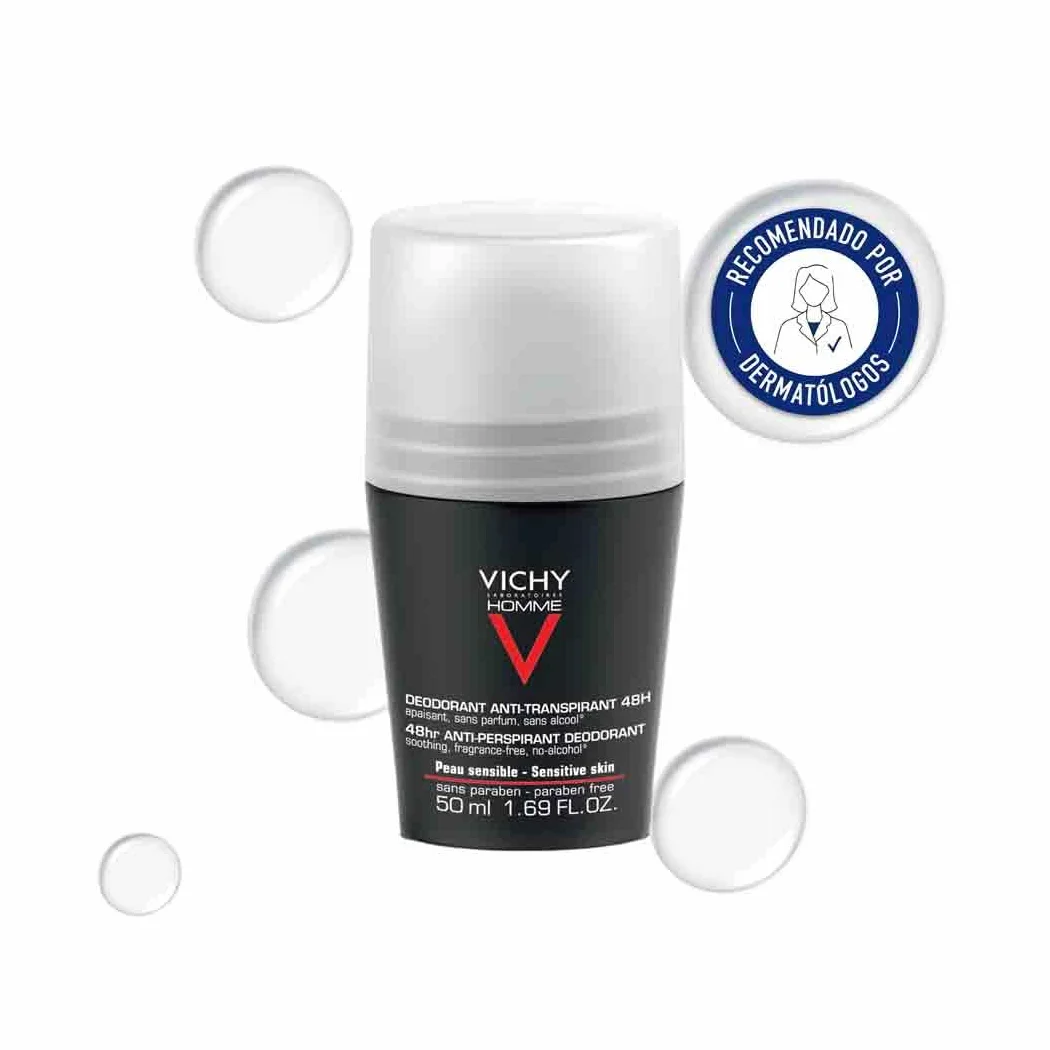 Vichy Desodorante Roll-On Hombre Antitranspirante Antimarcas 48h 50ml Paquete de 4