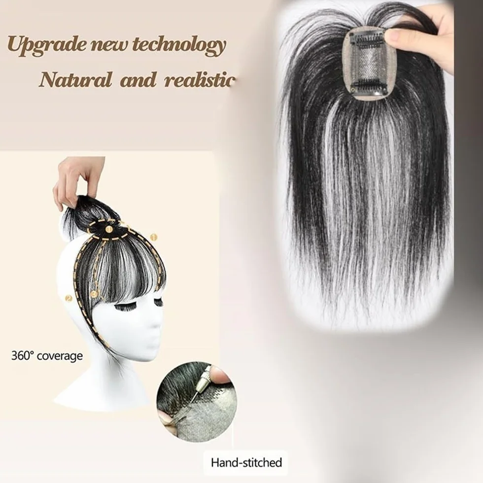 Postizos de cabello humano para mujeres, Extensiones de cabello humano real con clip for mujer - Cobertura 360°, base encaje