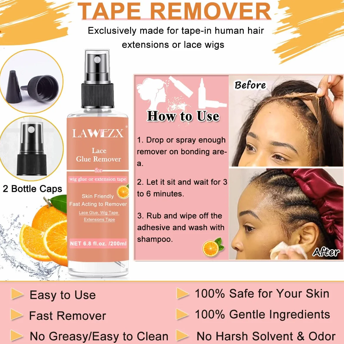 Disolvente Capilar 200ml con Aroma Cítrico, Removedor de Pegamento para Encaje y Extensiones