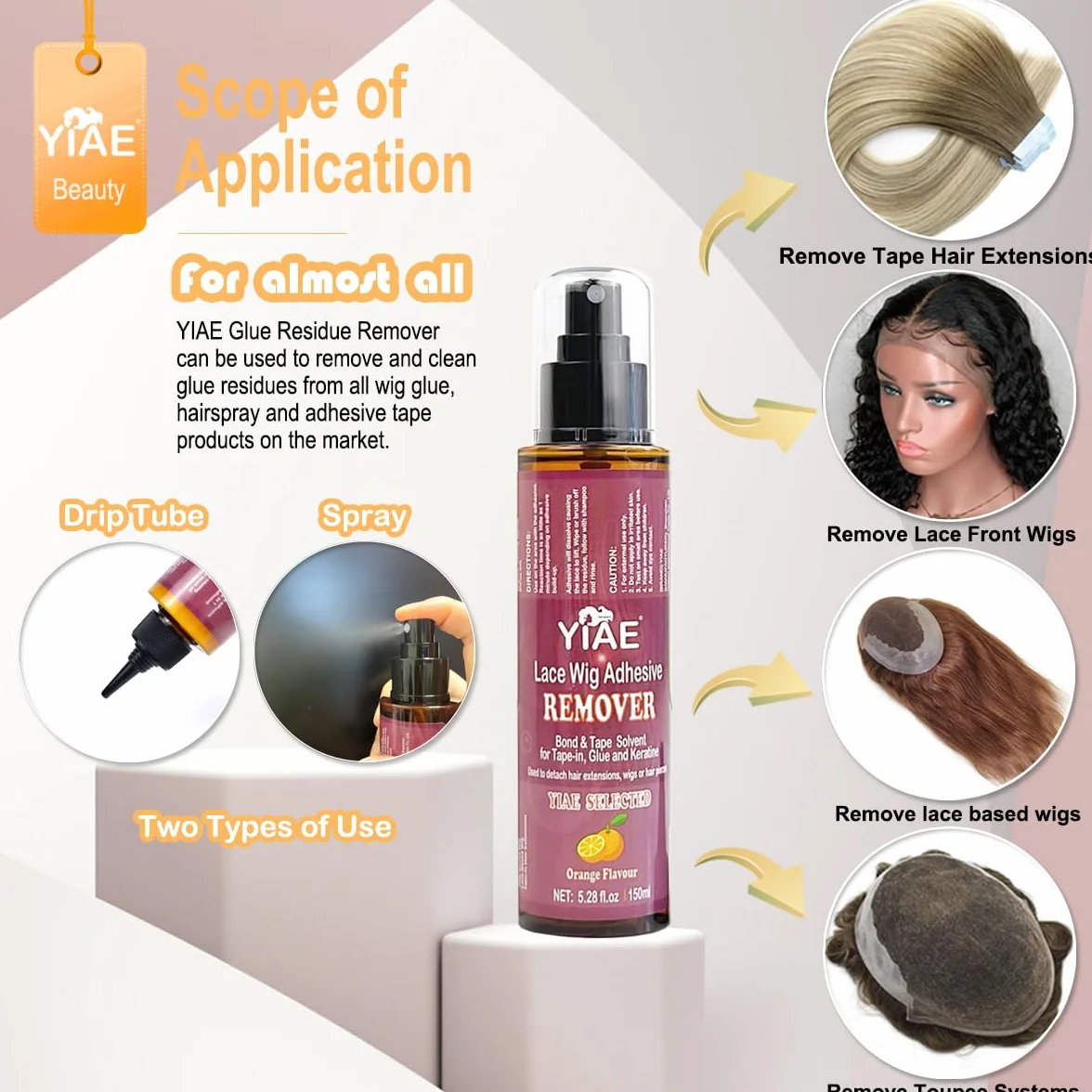 Removedor de Extensiones Adhesivas 150ml Wig Glue Tape Remover Suave con la Piel Limpiador Rápido para Pelucas Postizas de Encaje