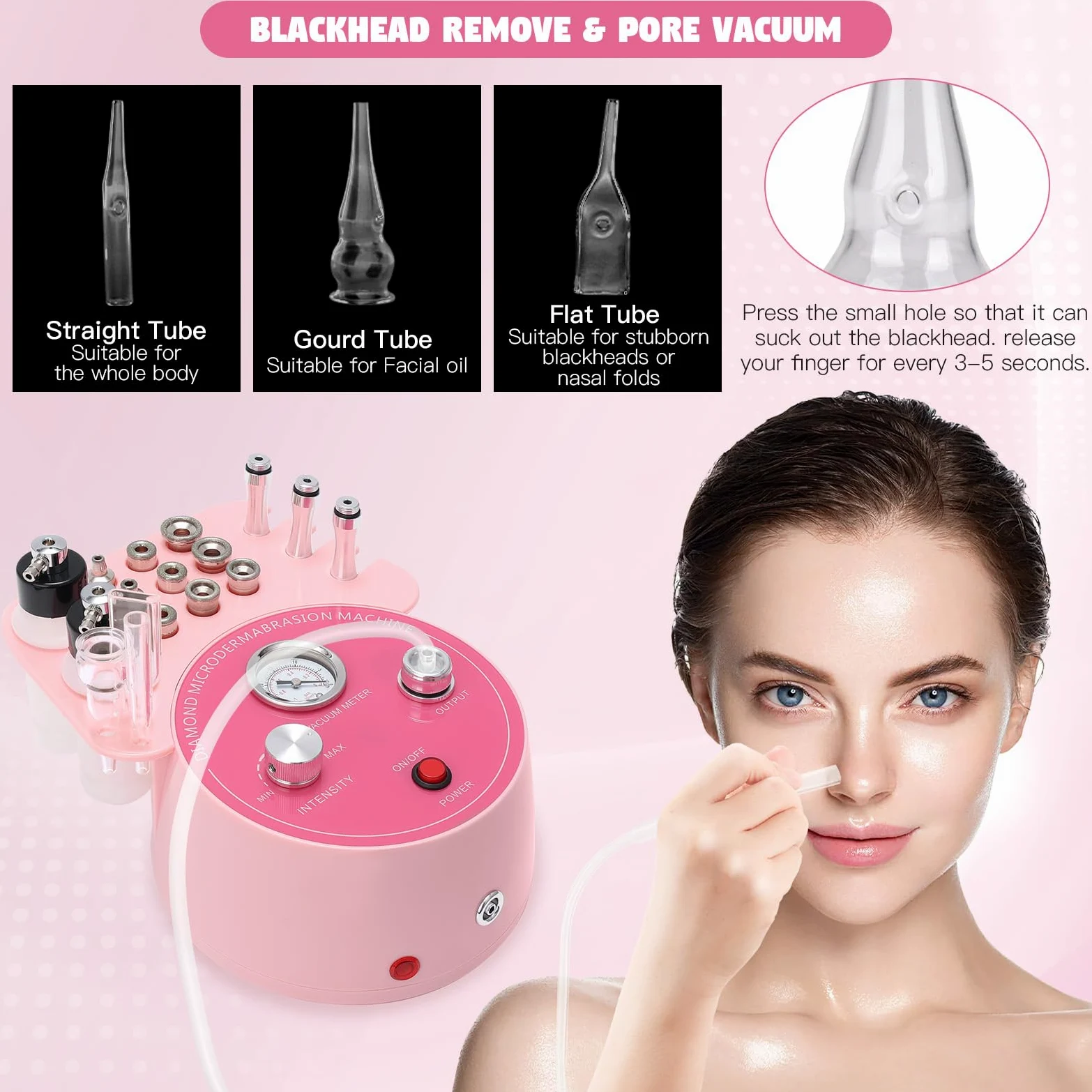 Beauty Star - Máquina de microdermoabrasión de diamante 3 en 1, máquina facial de succión de 0 a 70 cmHg, dispositivo profesional para el cuidado de la piel para uso doméstico y de salón, equipo de