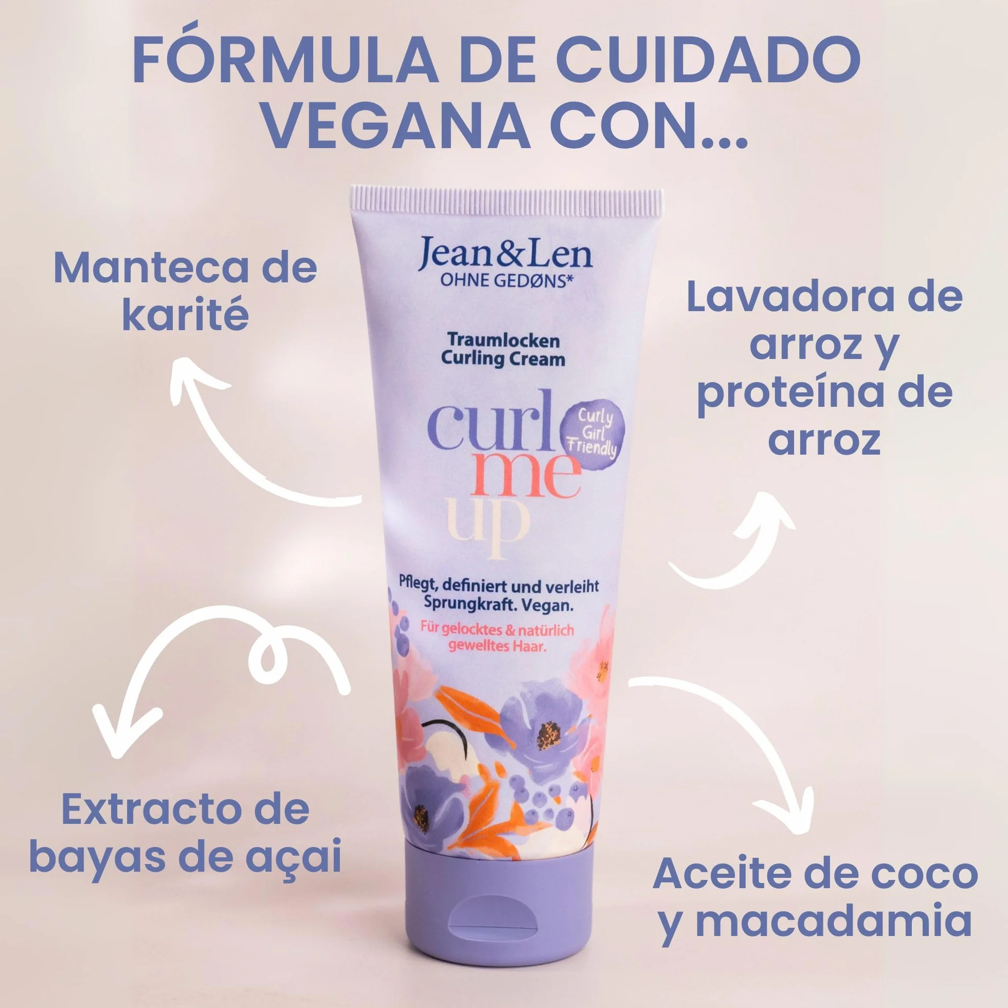 Jean & Len Curling Cream Agua de arroz y baya de açaí 100 ml