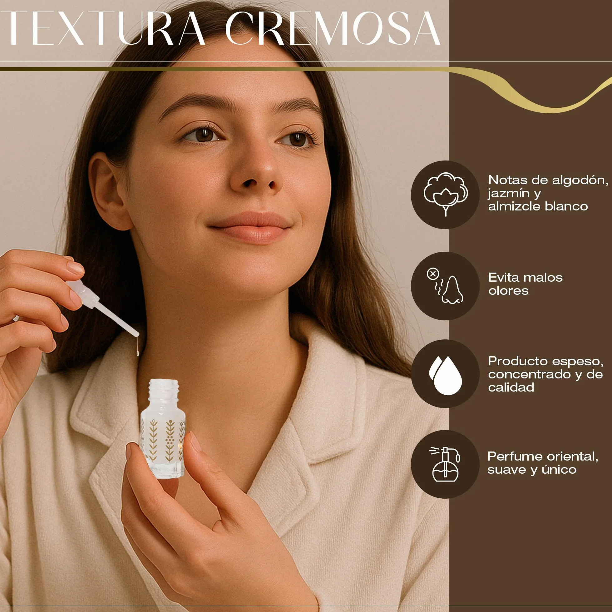 Musk Tahara 3ml | Almizcle Blanco, Aceite Esencial para Purificación después de la Menstruación, Perfume Árabe Mujer, Libre de Alcohol y Apto para Piel Sensible, Textura Cremosa