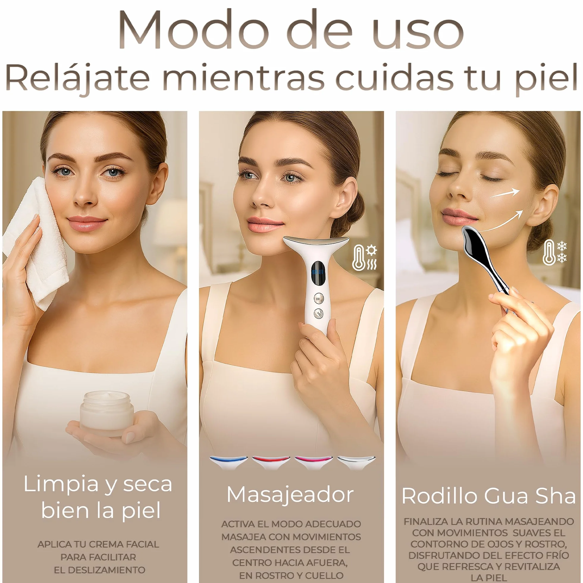 Set Masajeador Facial y Rodillo Gua Sha - Masajeador Facial Eléctrico Antiarrugas Para Cara y Cuello, 4 Modos de Luz, temperatura 45 ºC, Ice Roller Gua Sha, Lifting, Antiedad, Reafirmante