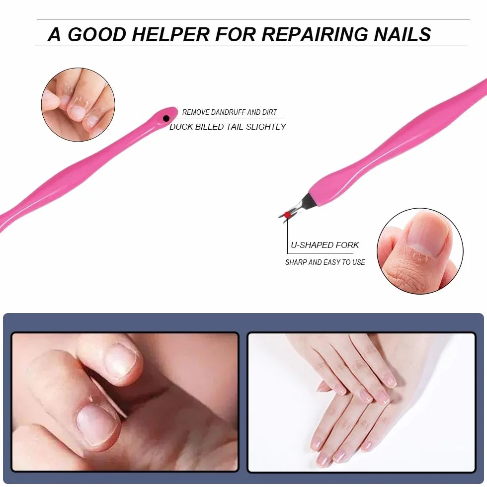 Empujador de Cutícula de Acero Inoxidable, 18 Pcs Cortacutículas de Doble Punta para Manicura